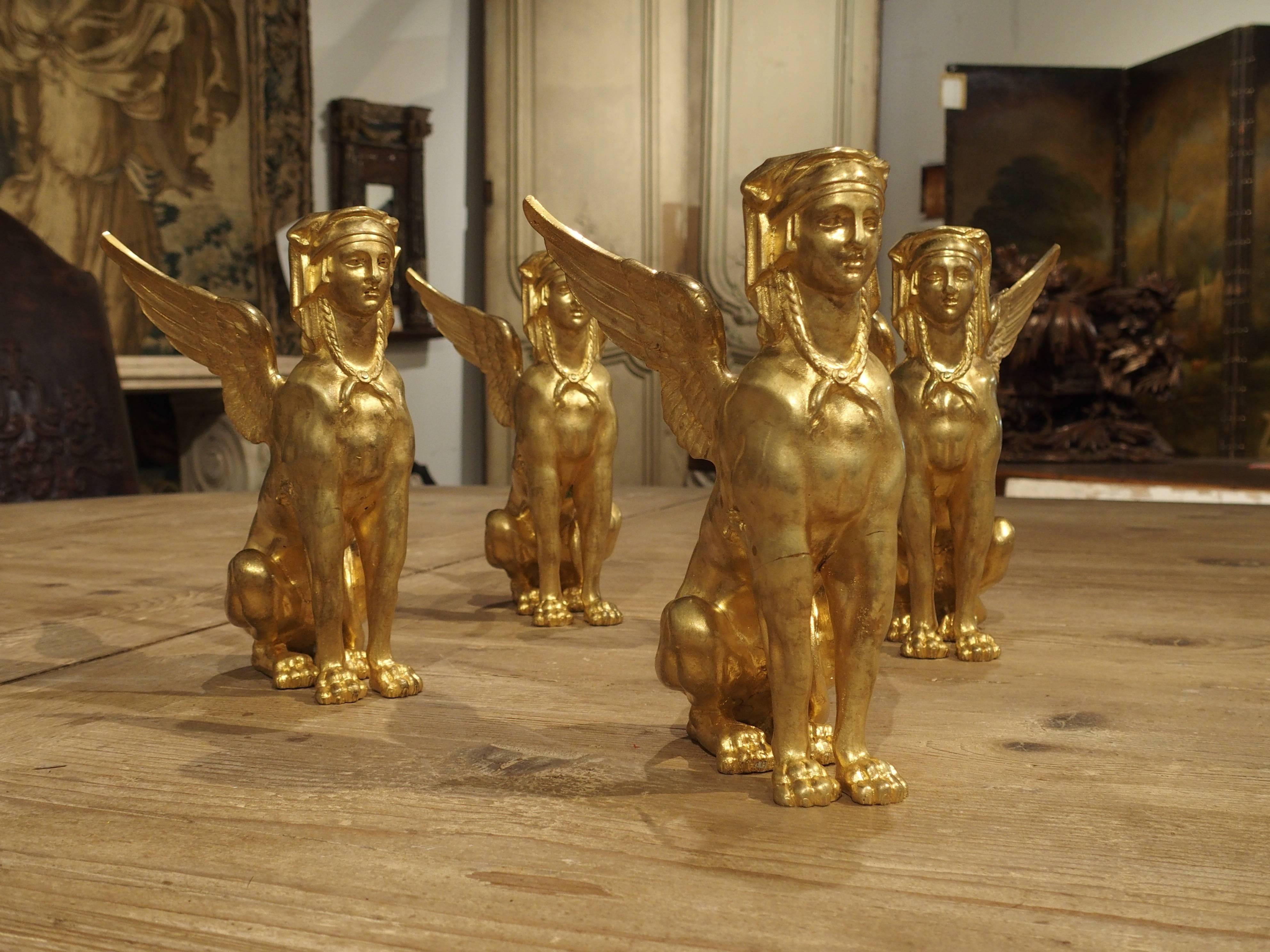 Empire Set of Four French Bronze Dore Sphinxes, 19th Century