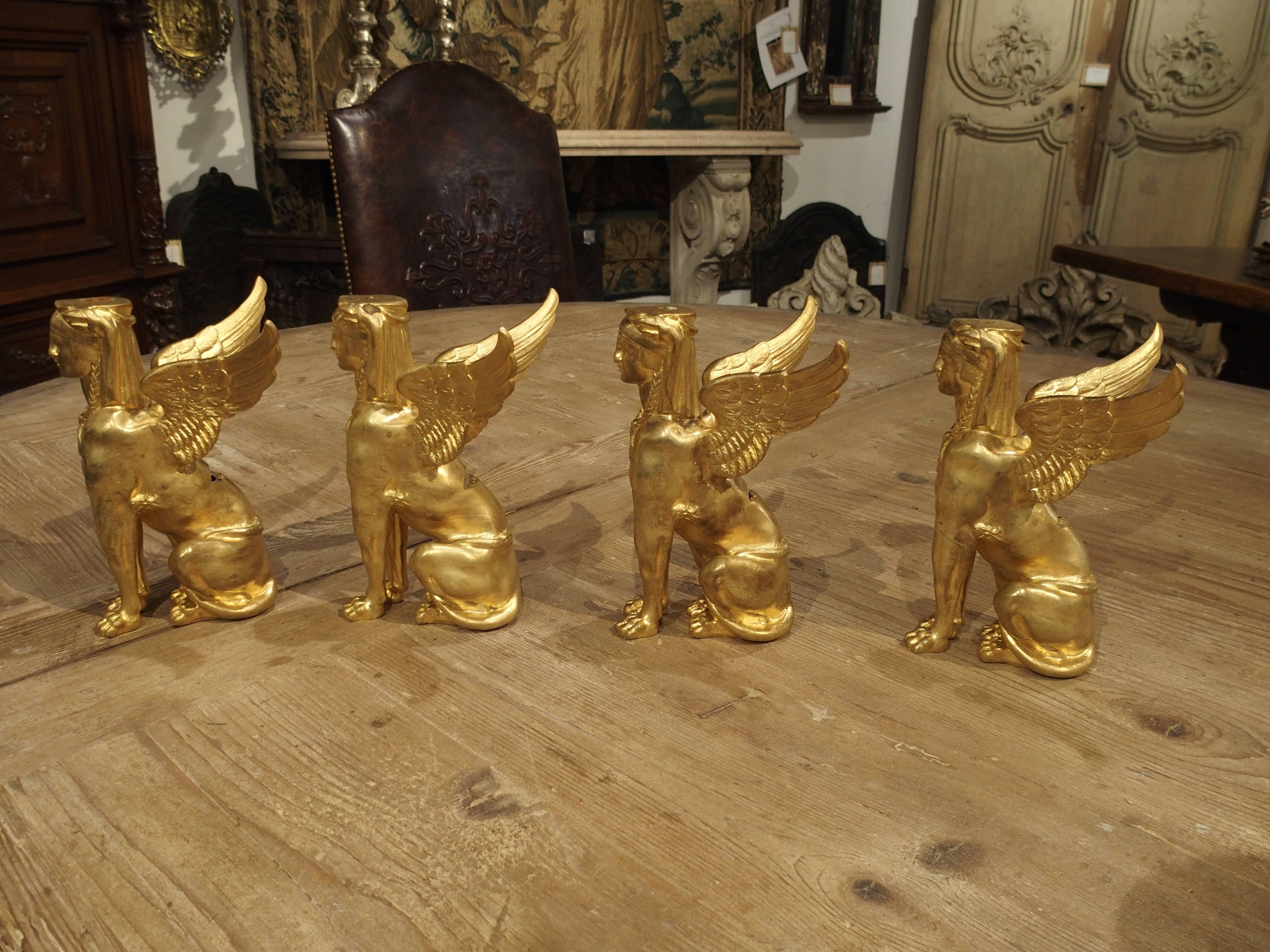 Gilt Set of Four French Bronze Dore Sphinxes, 19th Century