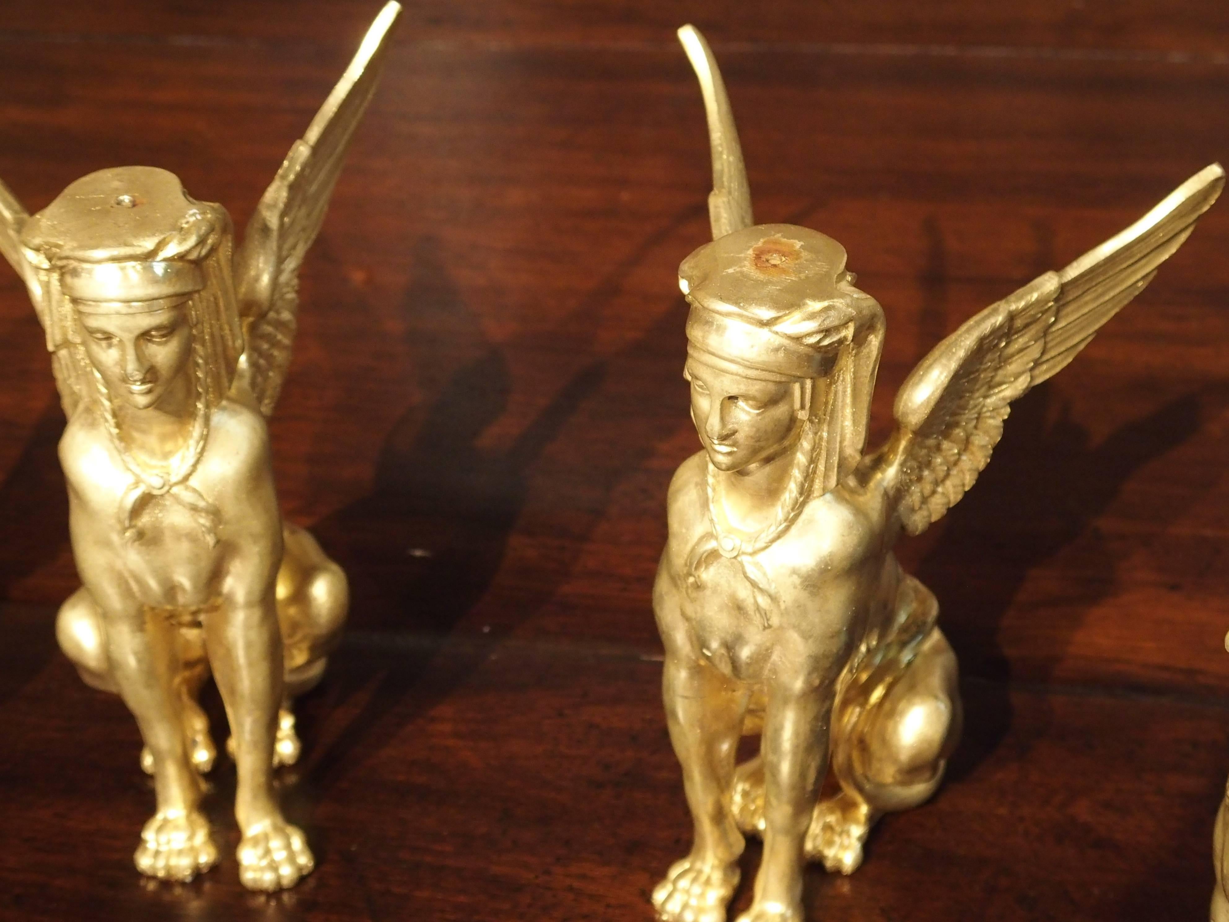 Set of Four French Bronze Dore Sphinxes, 19th Century In Good Condition In Dallas, TX