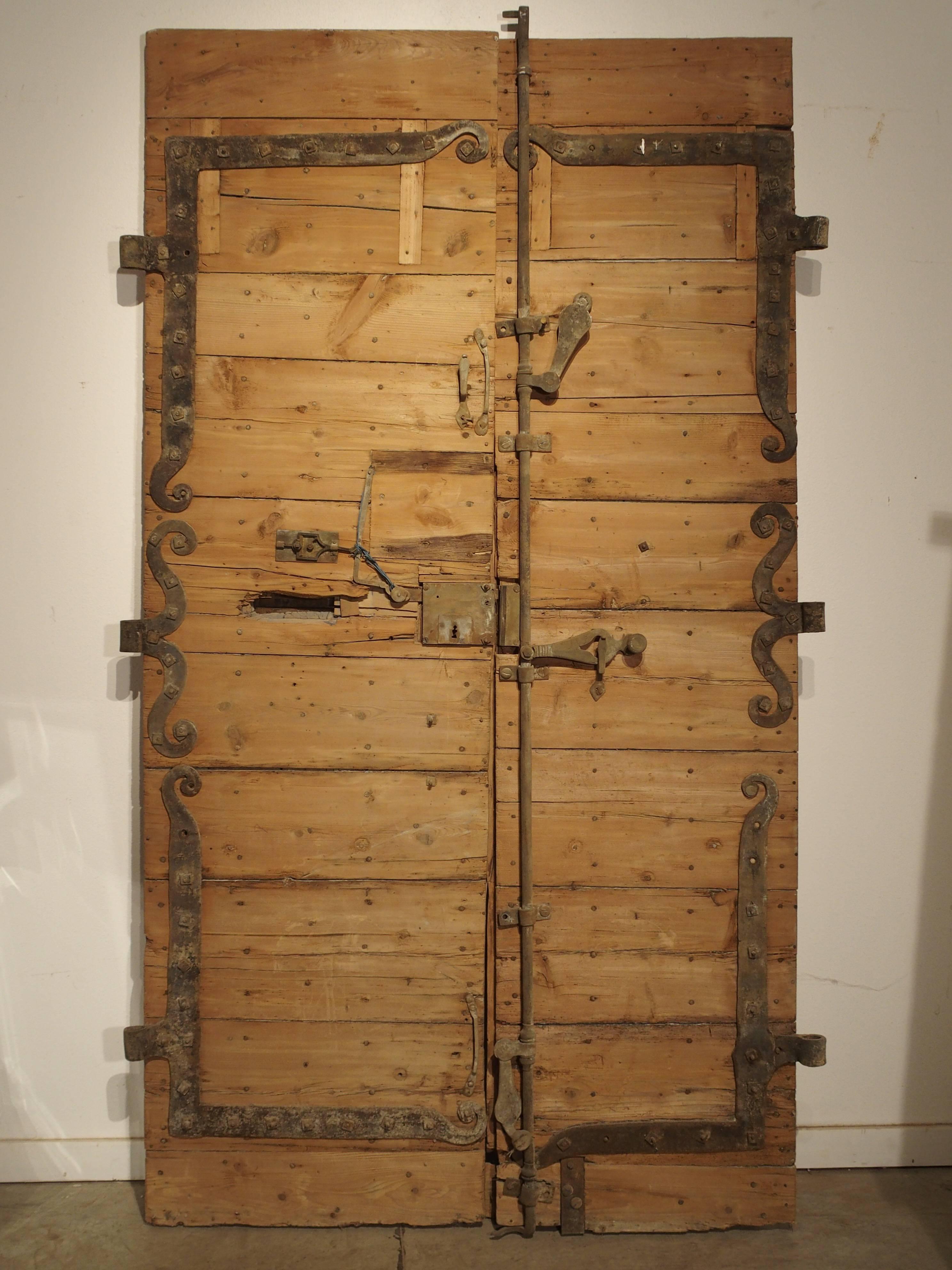 French Pair of Period Directoire Doors from France, Oak and Iron, Circa 1800