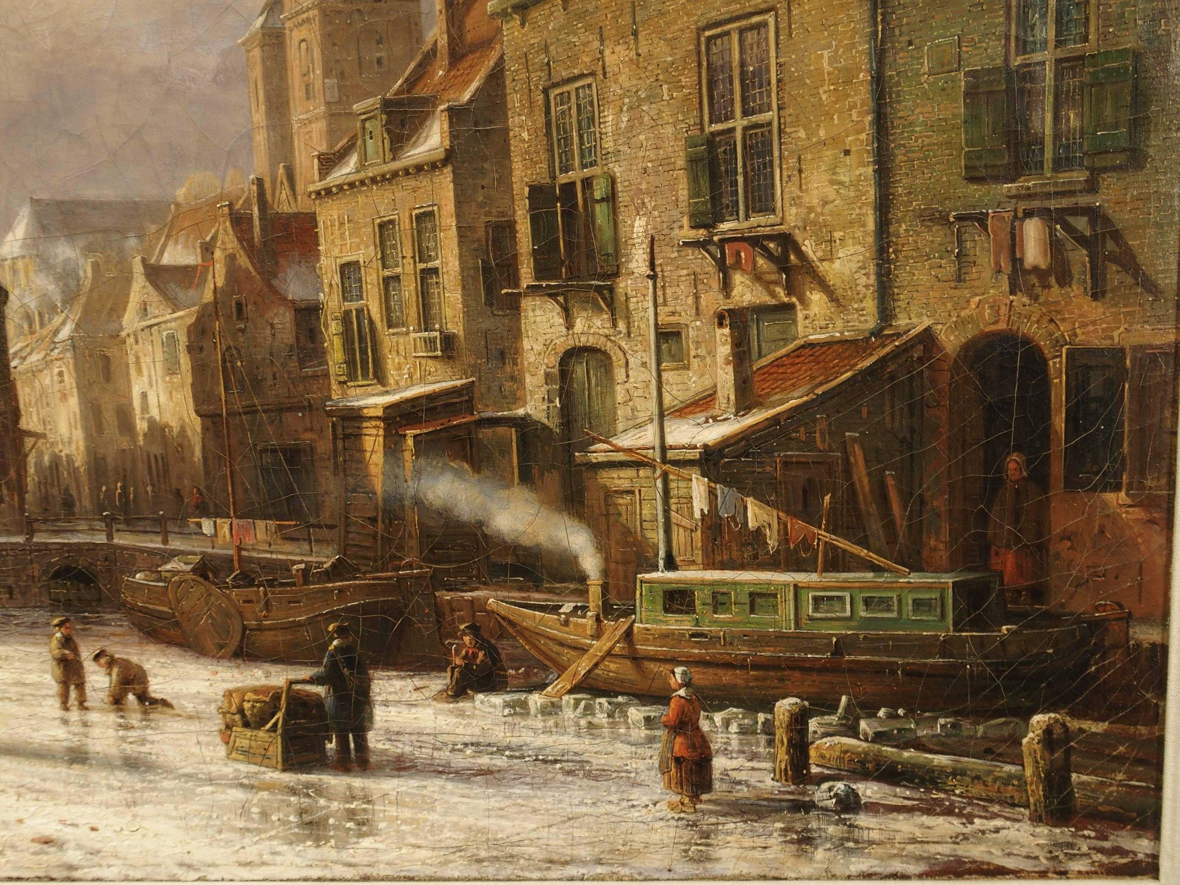 Dutch Winter Skating Scene, Theodoor Soeterik, 1810-1883 In Good Condition In Dallas, TX