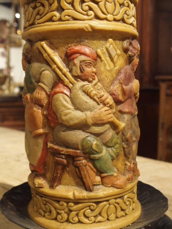 Large Painted German Wax Candle on Stand at 1stDibs
