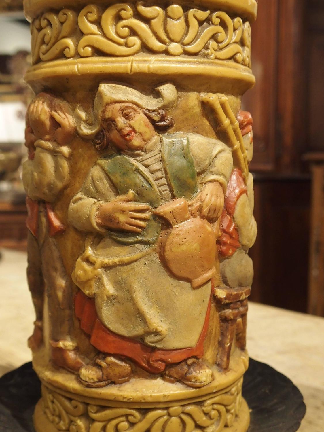 Large Painted German Wax Candle on Stand For Sale at 1stdibs