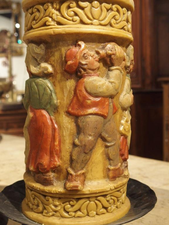 Large Painted German Wax Candle on Stand at 1stDibs