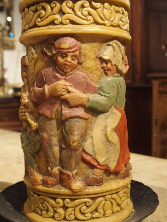 Large Painted German Wax Candle on Stand at 1stDibs
