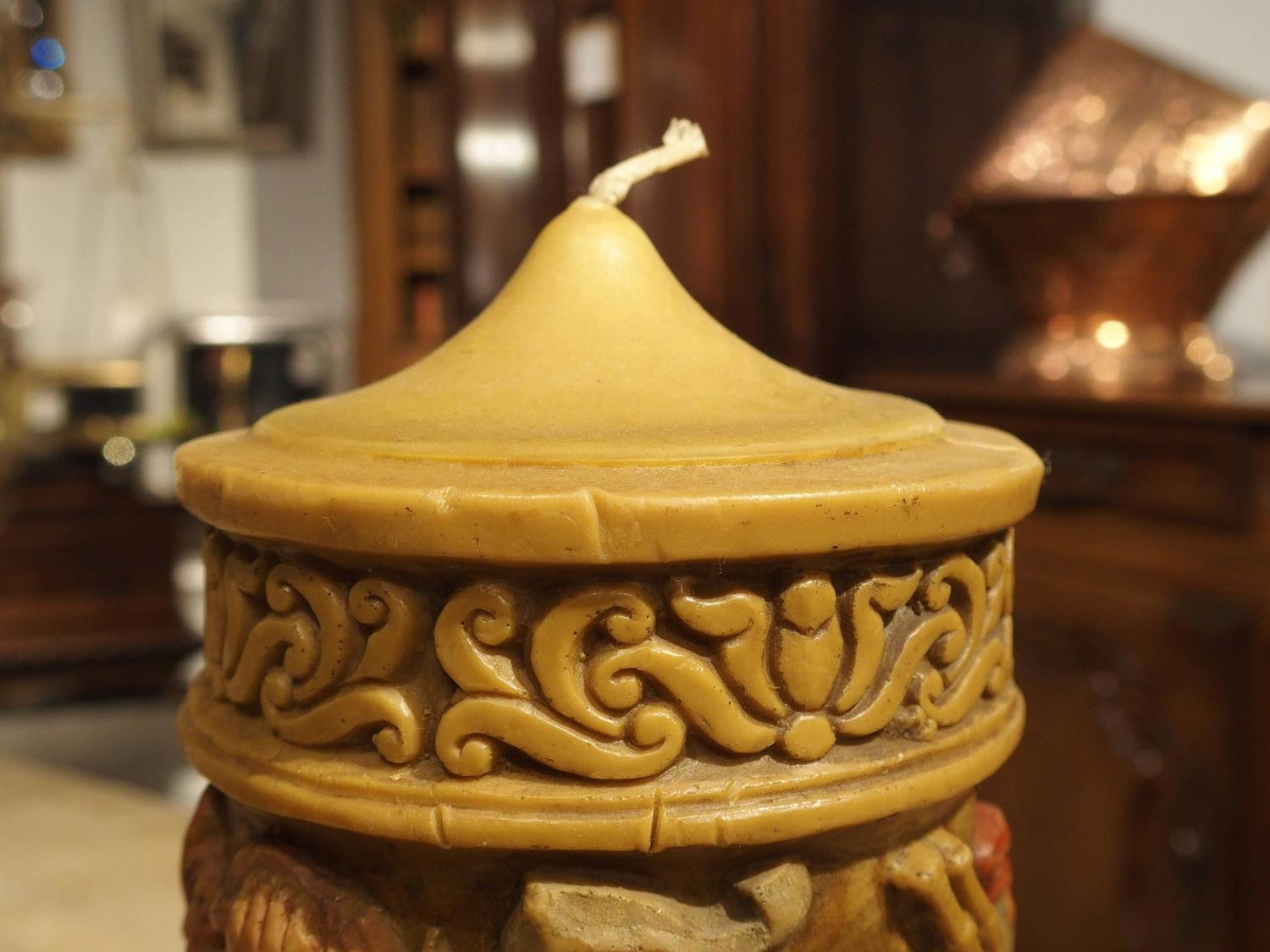 Large Painted German Wax Candle on Stand For Sale at 1stdibs
