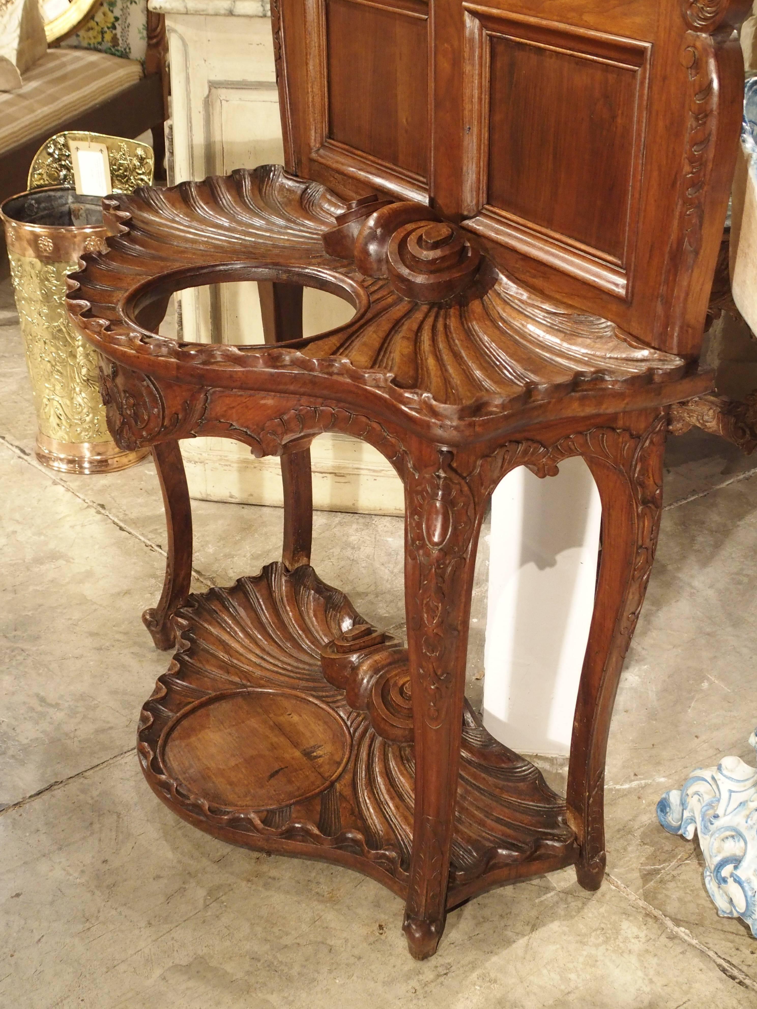 19th Century Antique French Walnut Wood Hall Rack and Umbrella Stand, circa 1880 For Sale