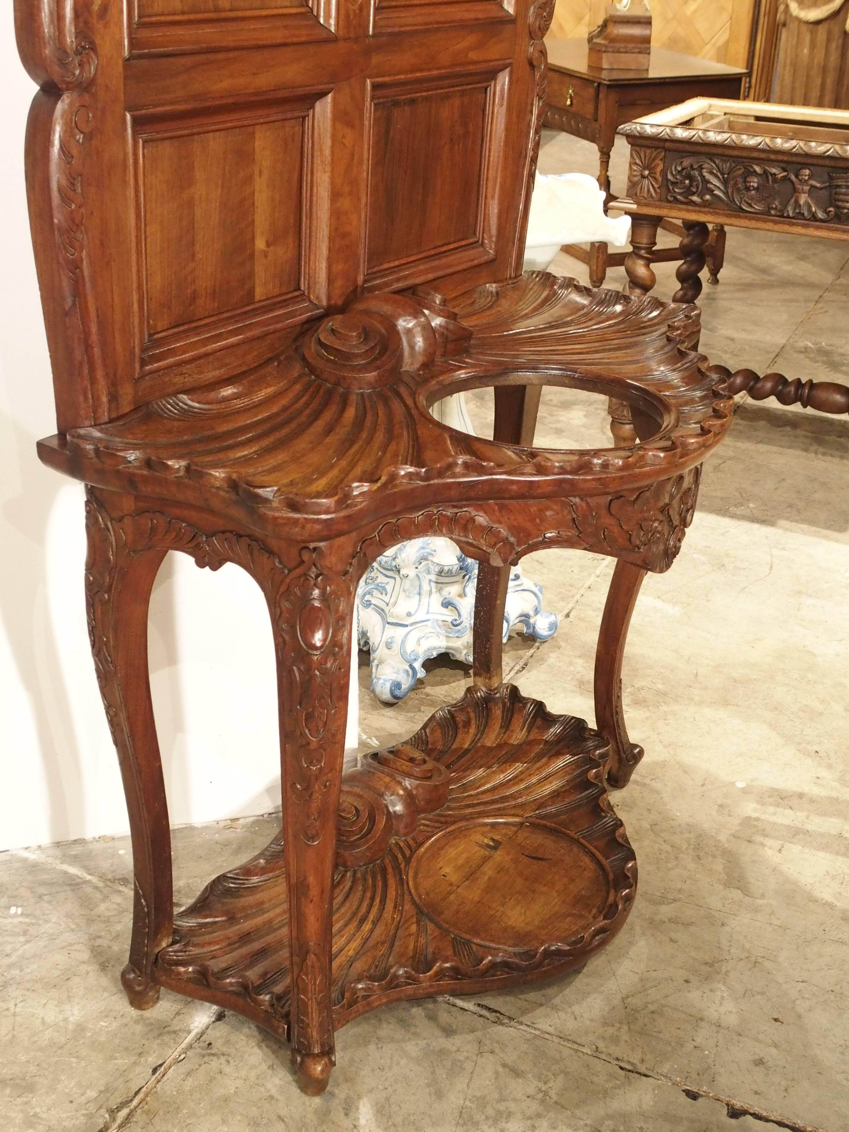 Antique French Walnut Wood Hall Rack and Umbrella Stand, circa 1880 For Sale 3
