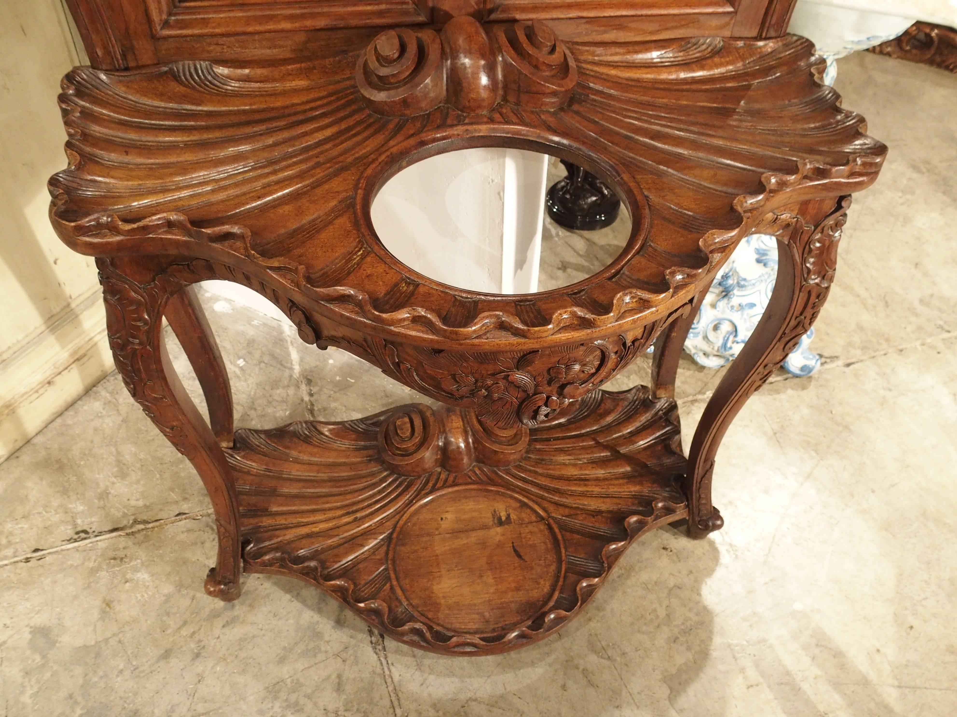 Antique French Walnut Wood Hall Rack and Umbrella Stand, circa 1880 For Sale 4