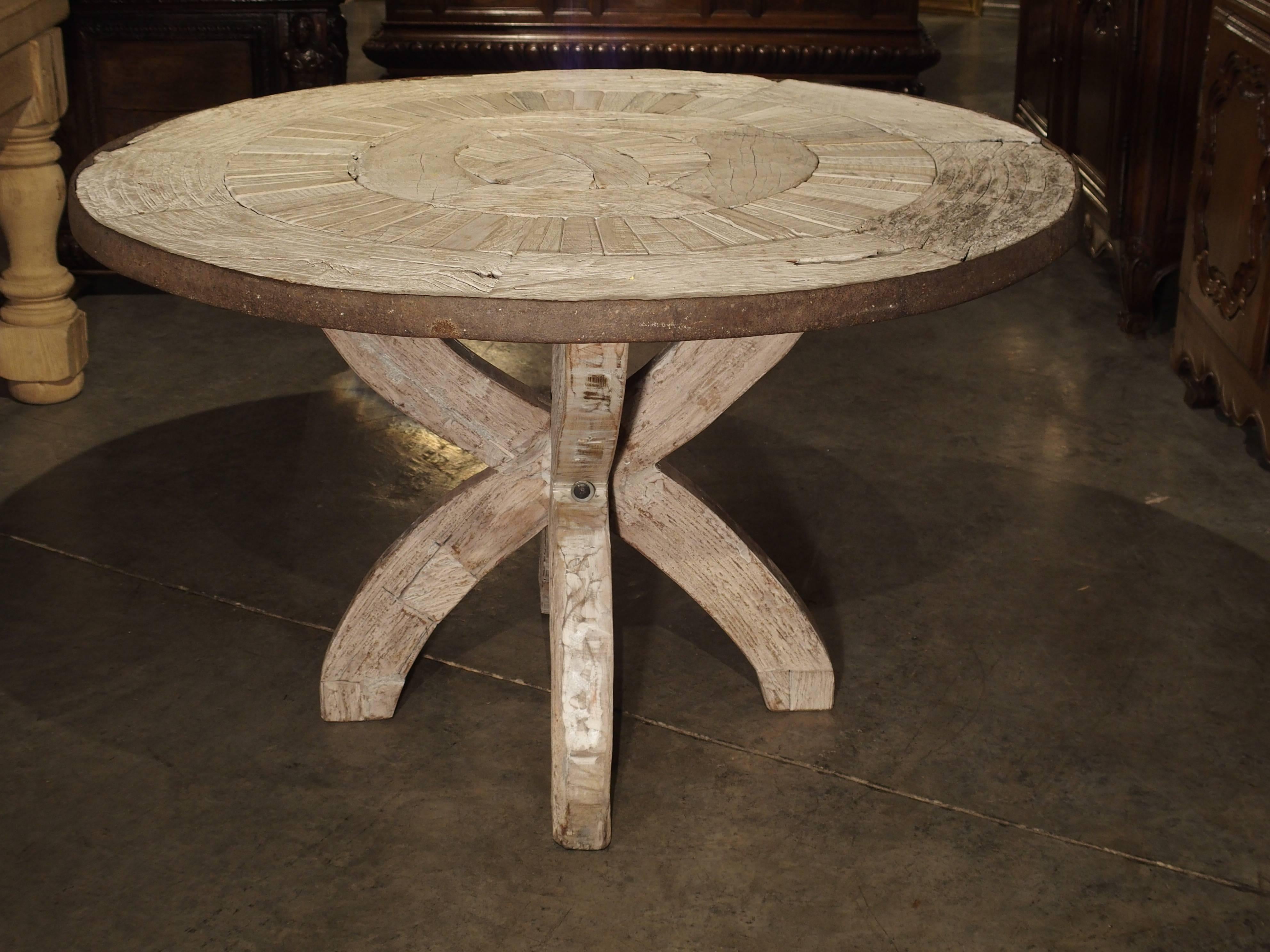 Round Table from France Made of Salvaged Wood and Iron 2