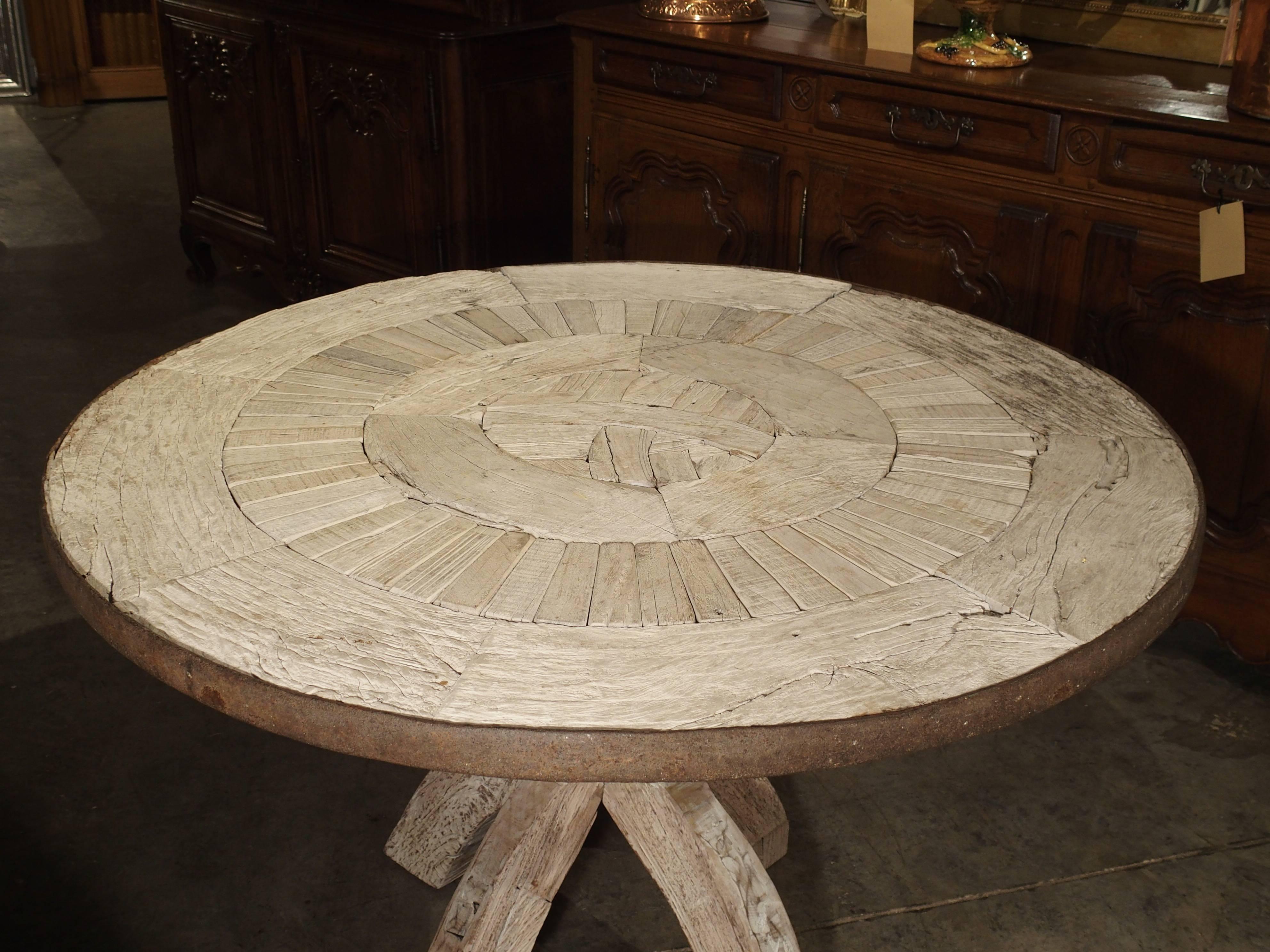 Round Table from France Made of Salvaged Wood and Iron 1