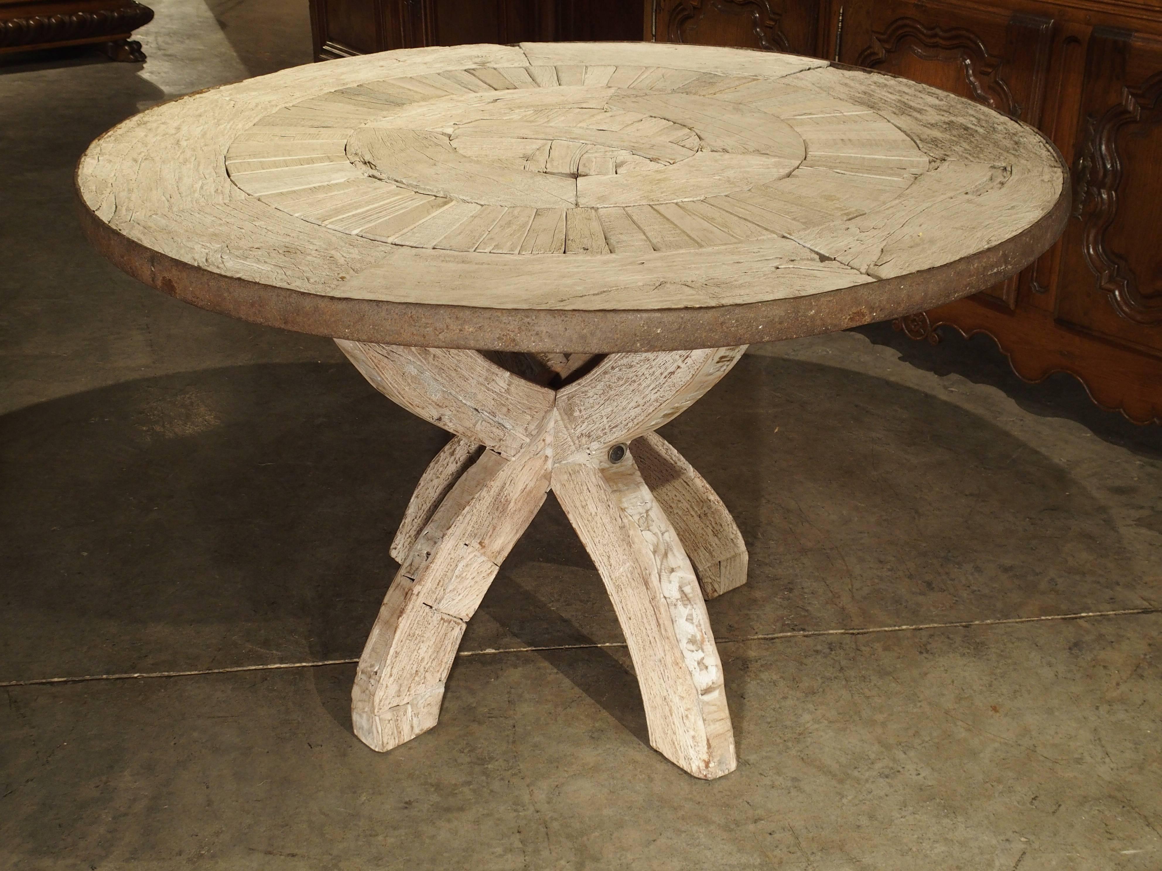 Round Table from France Made of Salvaged Wood and Iron 5