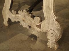 Stripped Walnut Wood Dining Table with Iron Stretchers, Tuscany, Italy