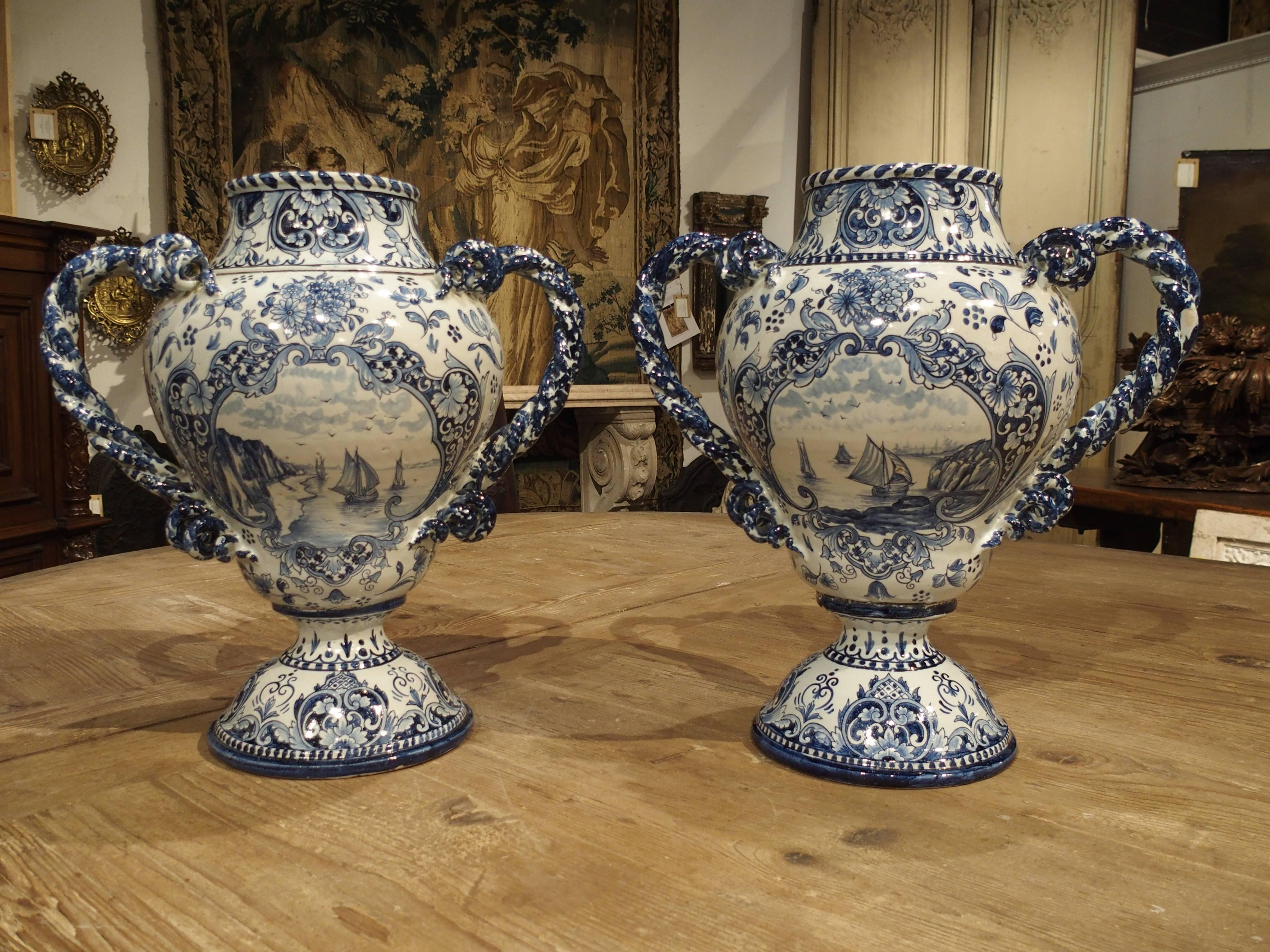 Pair of Antique Blue and White Vases, Early 1900s 4