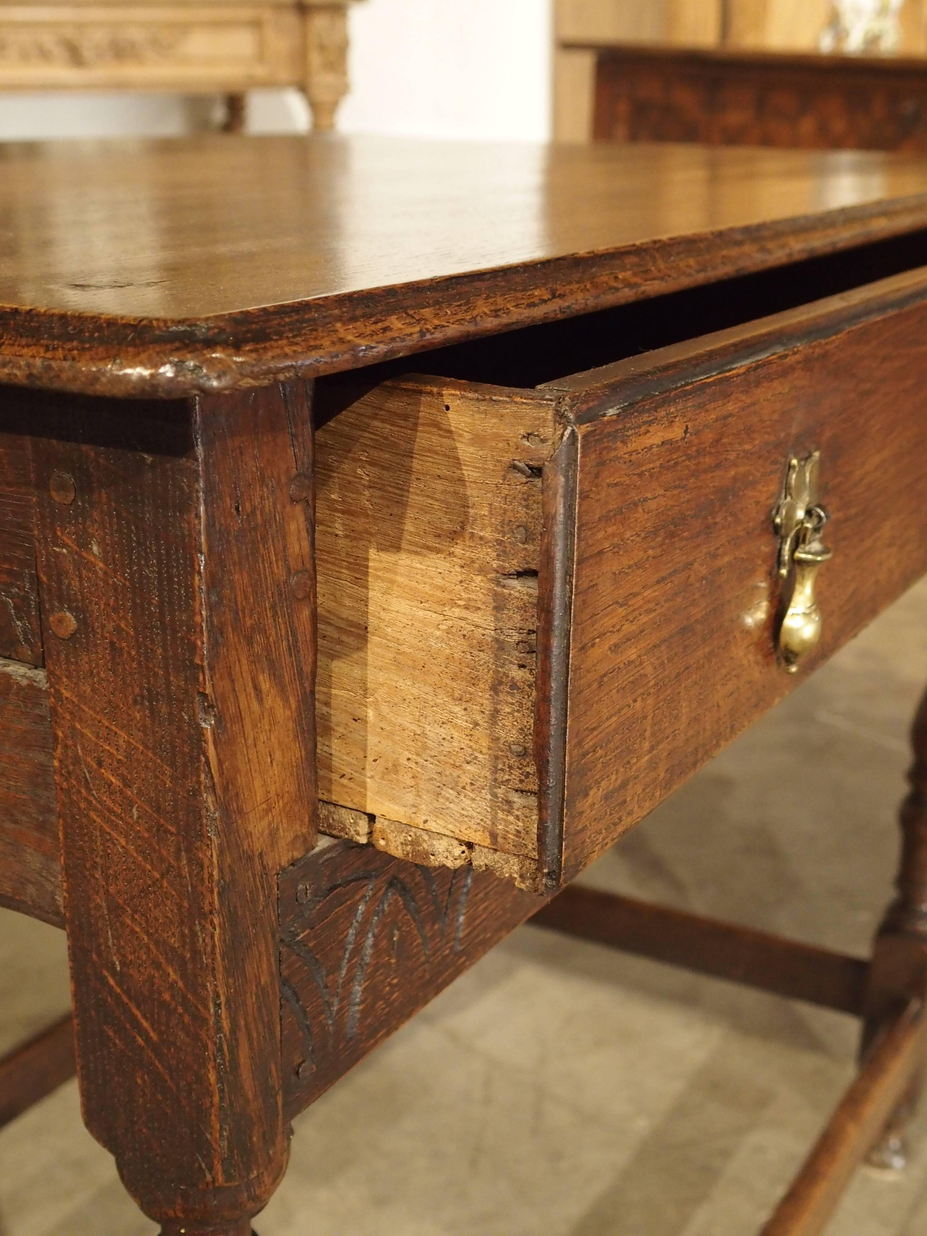 Carved Antique Oak English Console Table, Late 17th Century