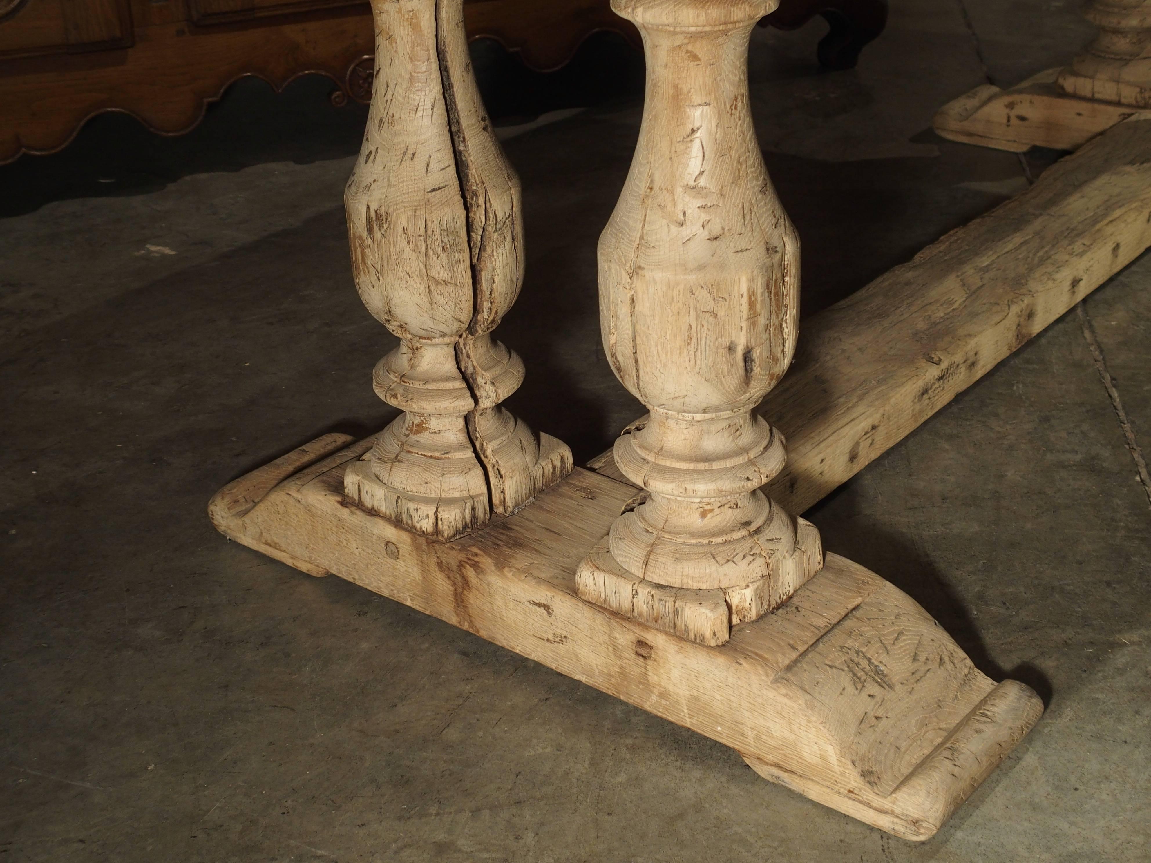 French Provincial Antique French Farm Table with Baluster Legs, Bleached Oak, circa 1880