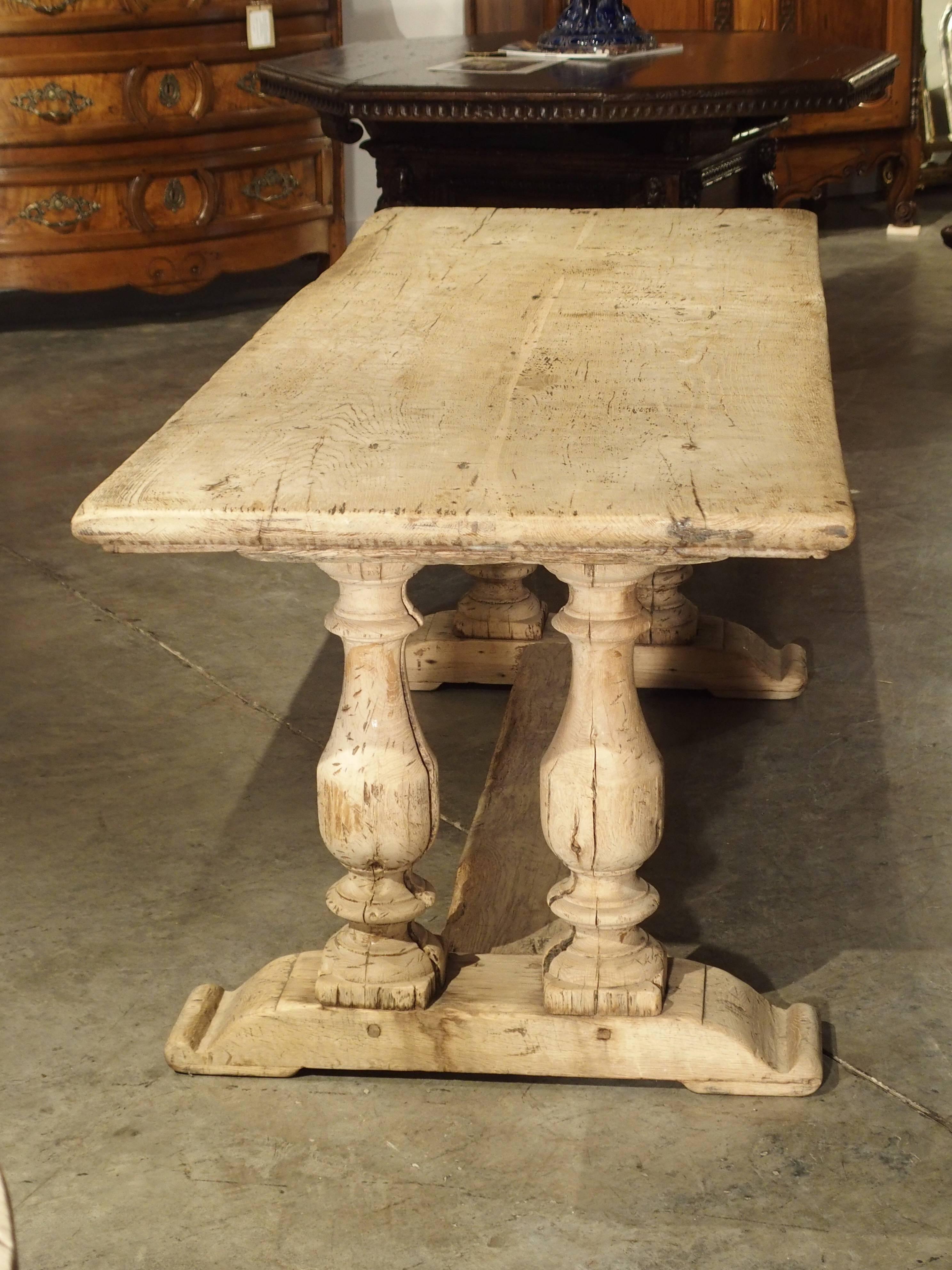 Antique French Farm Table with Baluster Legs, Bleached Oak, circa 1880 In Good Condition In Dallas, TX