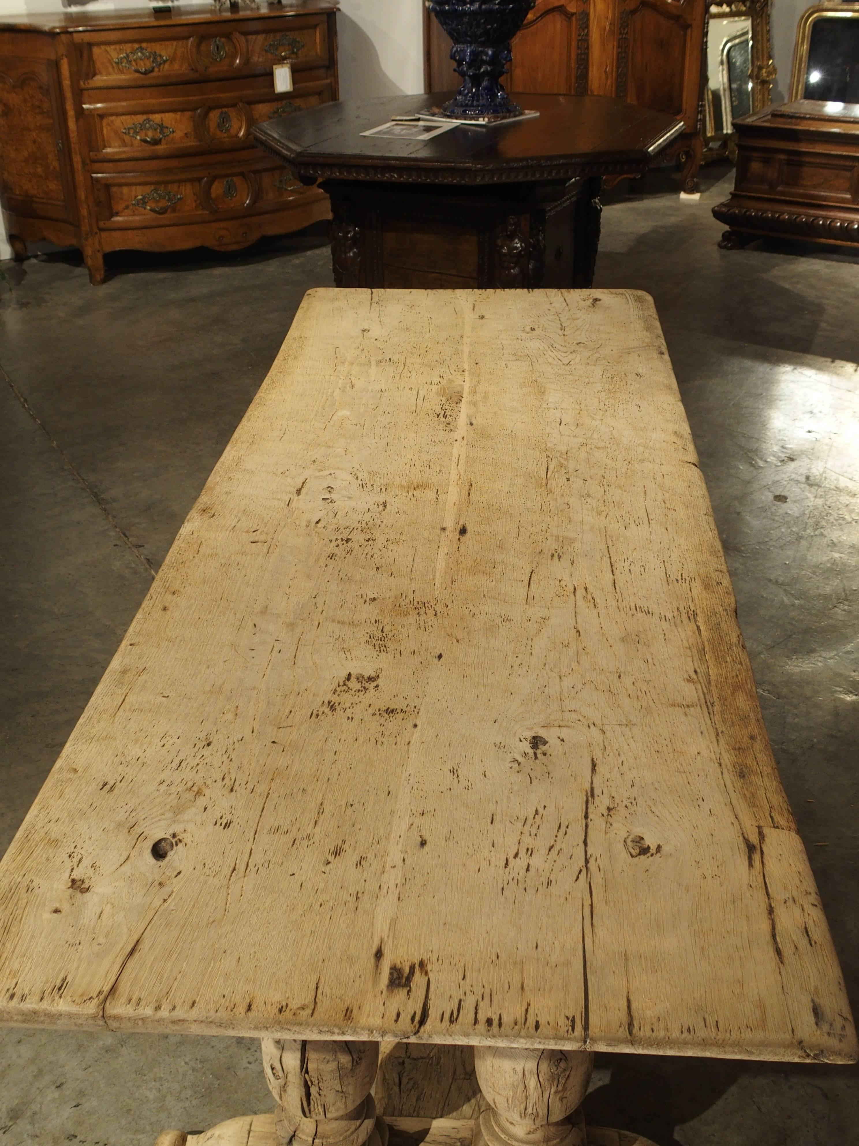 Late 19th Century Antique French Farm Table with Baluster Legs, Bleached Oak, circa 1880