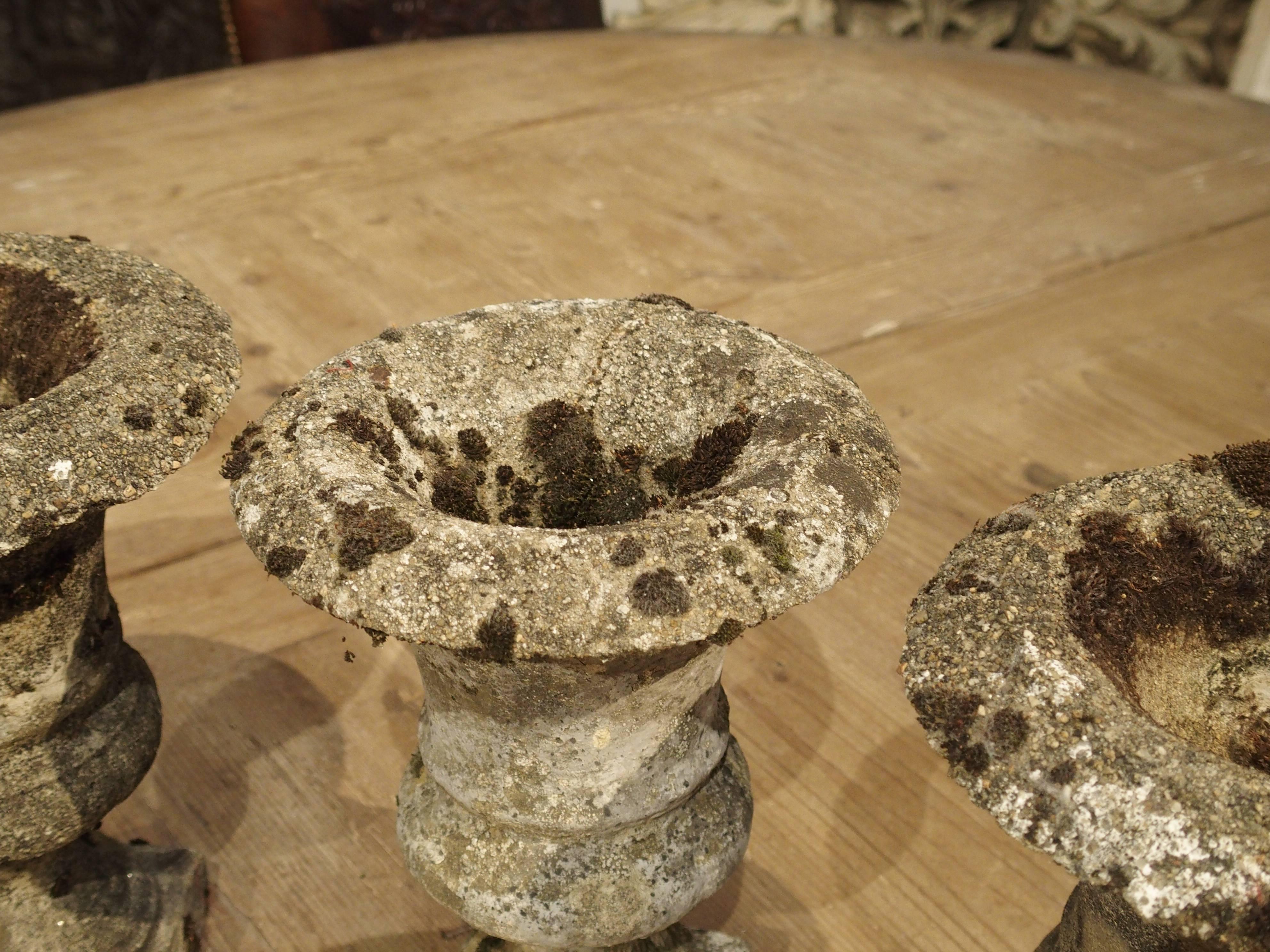 Set of Three Small Reconstituted Stone Urns from France, circa 1900 3