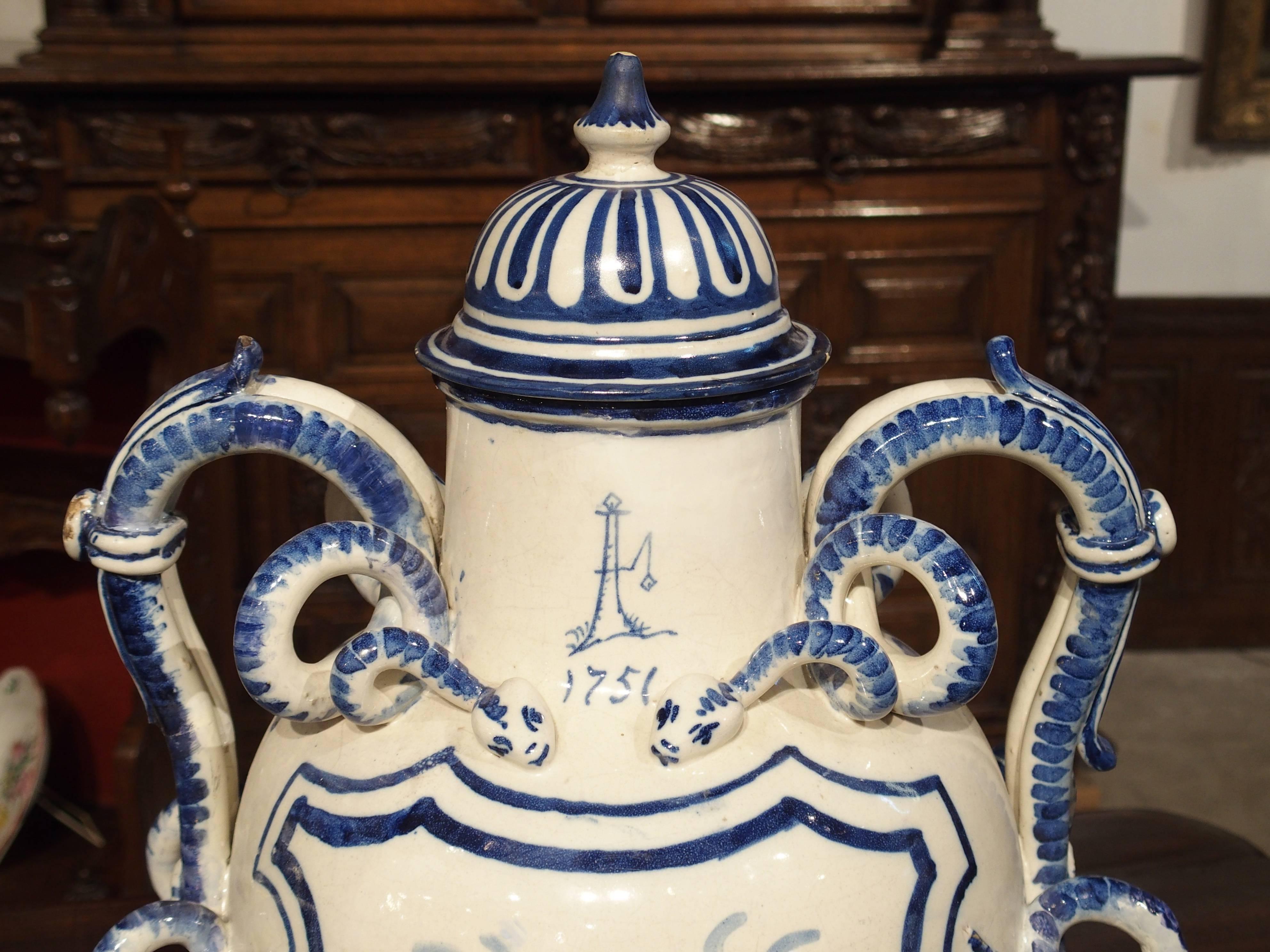 Majolica 19th Century Blue White Vase from Italy