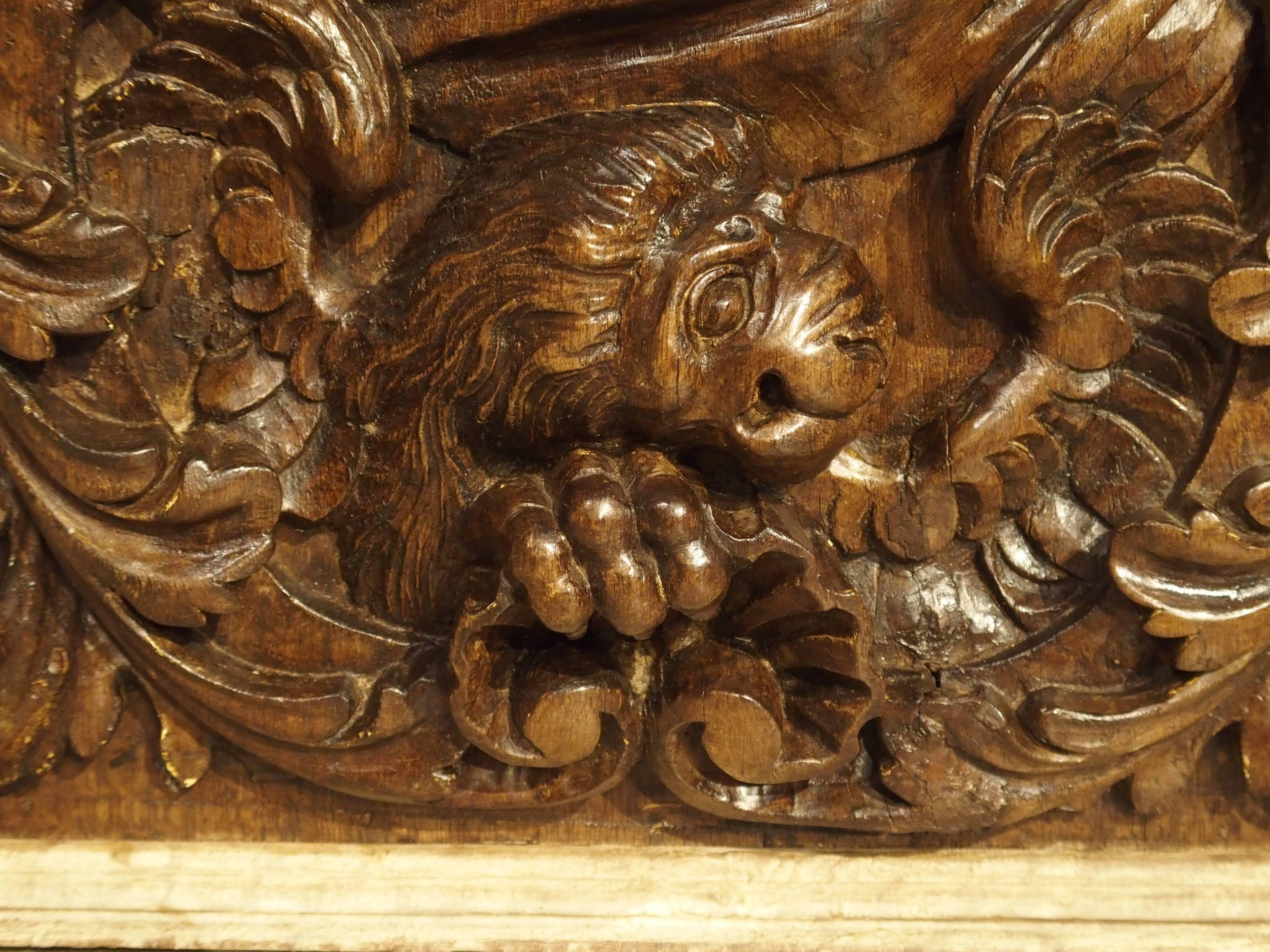 Italian 18th Century Carved Oak Panel of Saint Mark and Lion