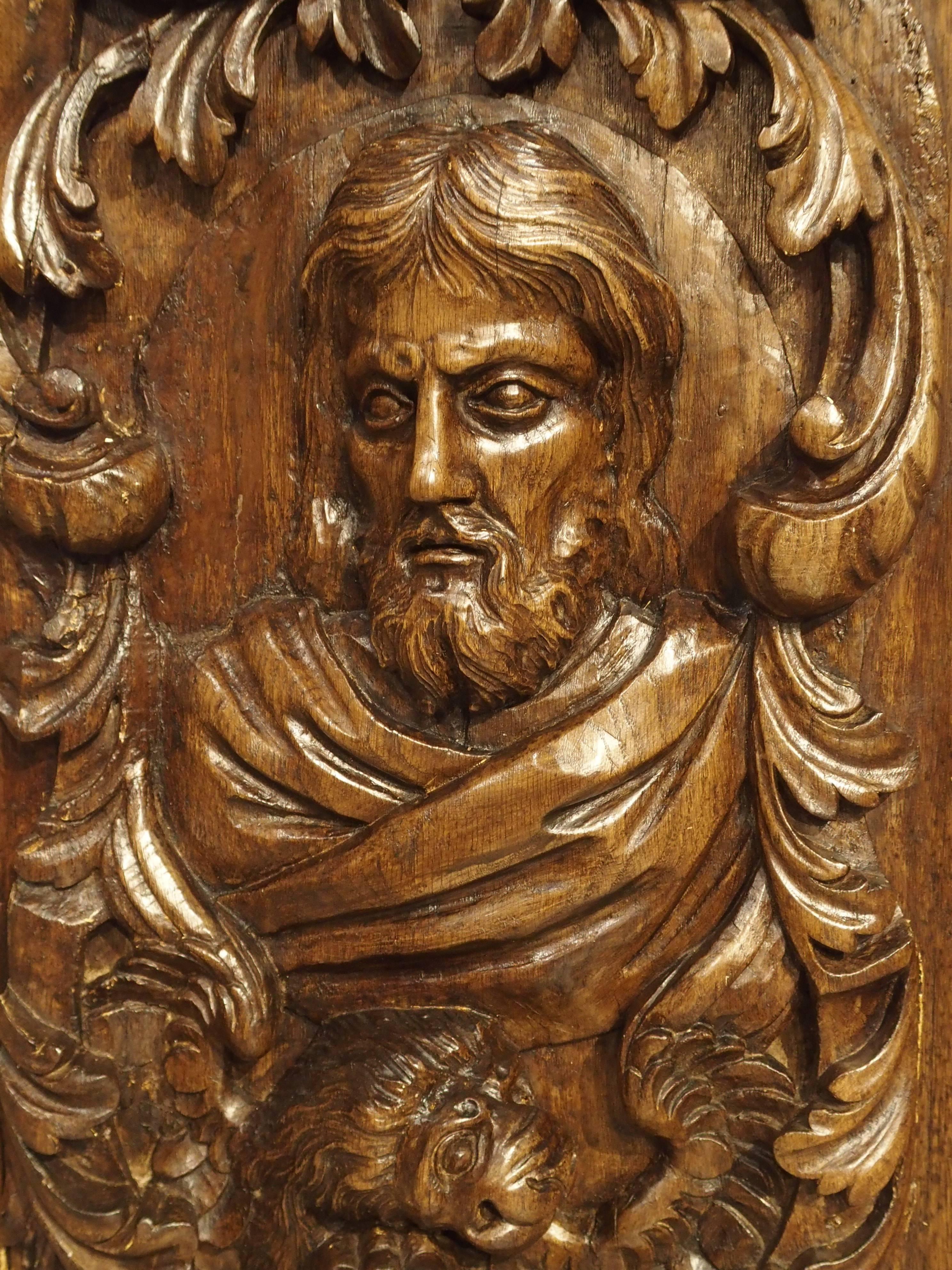18th Century and Earlier 18th Century Carved Oak Panel of Saint Mark and Lion