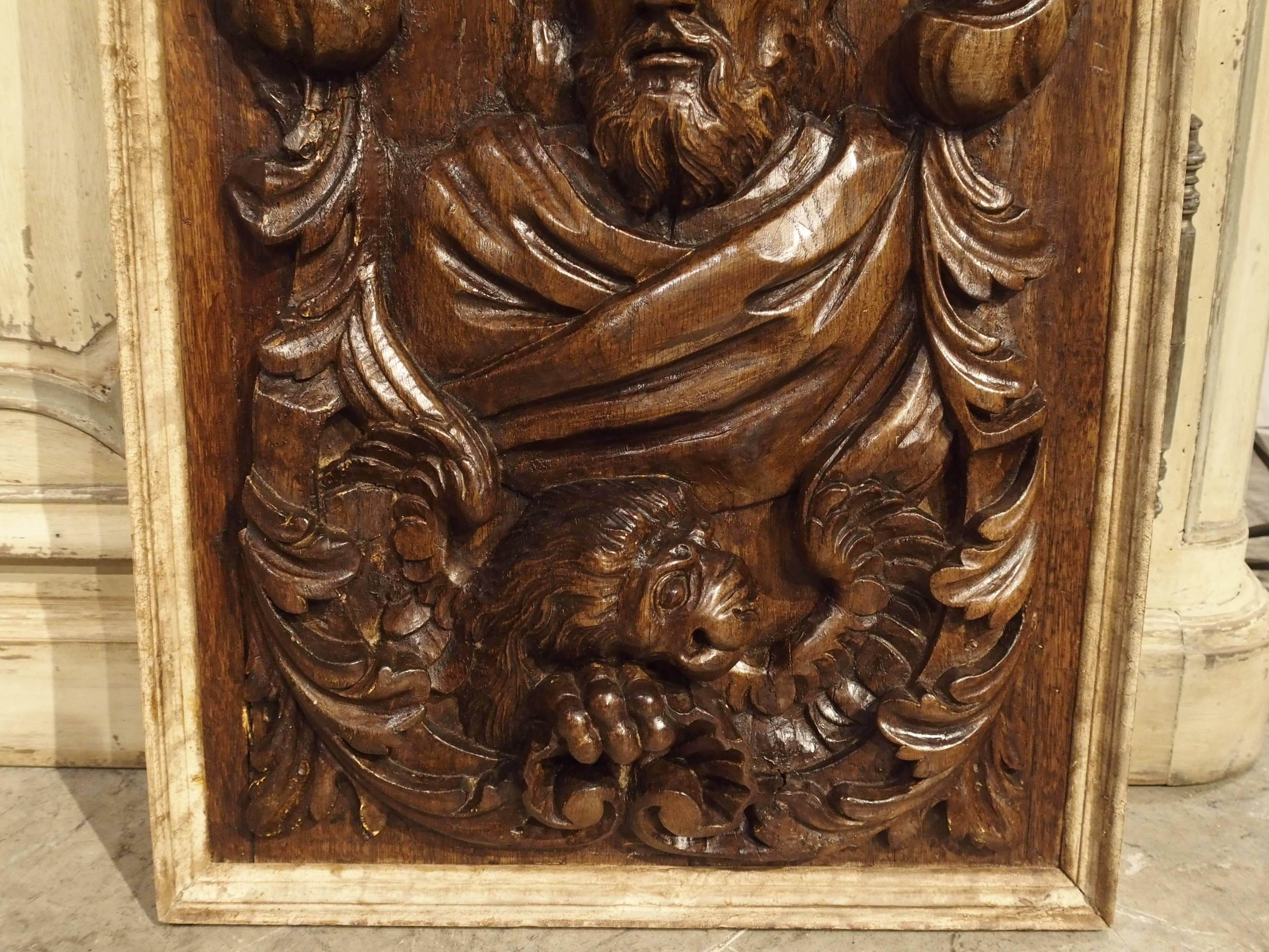 18th Century Carved Oak Panel of Saint Mark and Lion 1