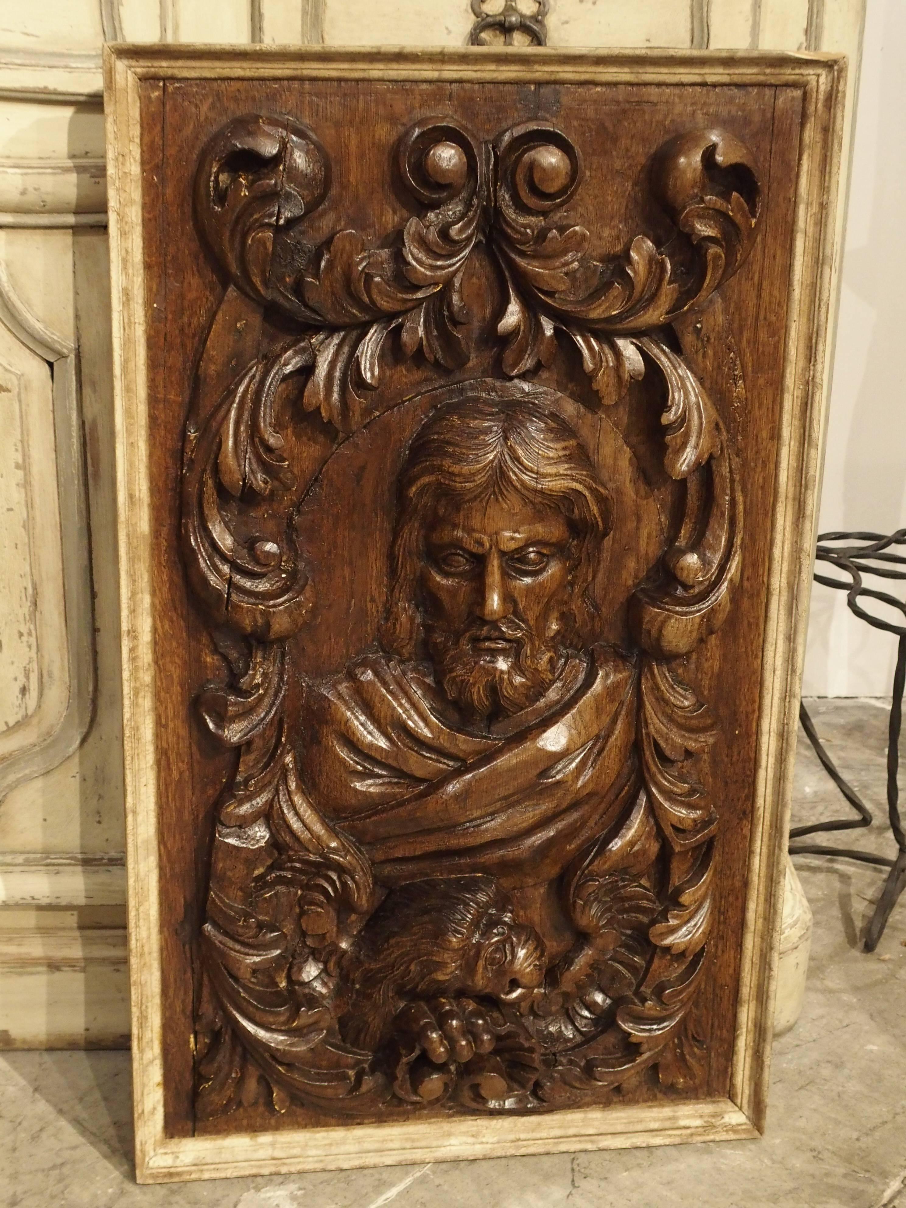 18th Century Carved Oak Panel of Saint Mark and Lion 3