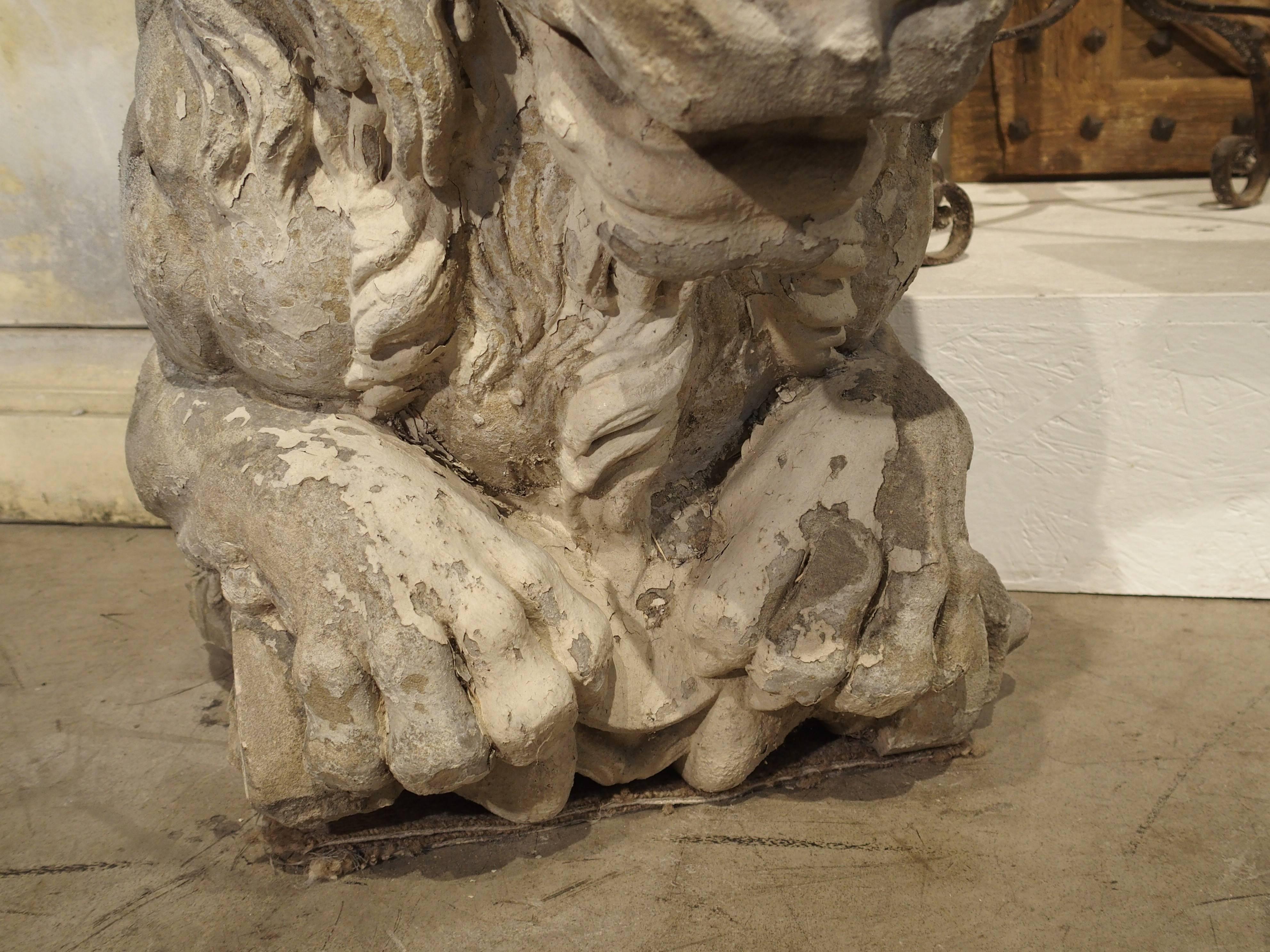 Magnificent Pair of Antique Stone French Lion Architecturals In Good Condition In Dallas, TX