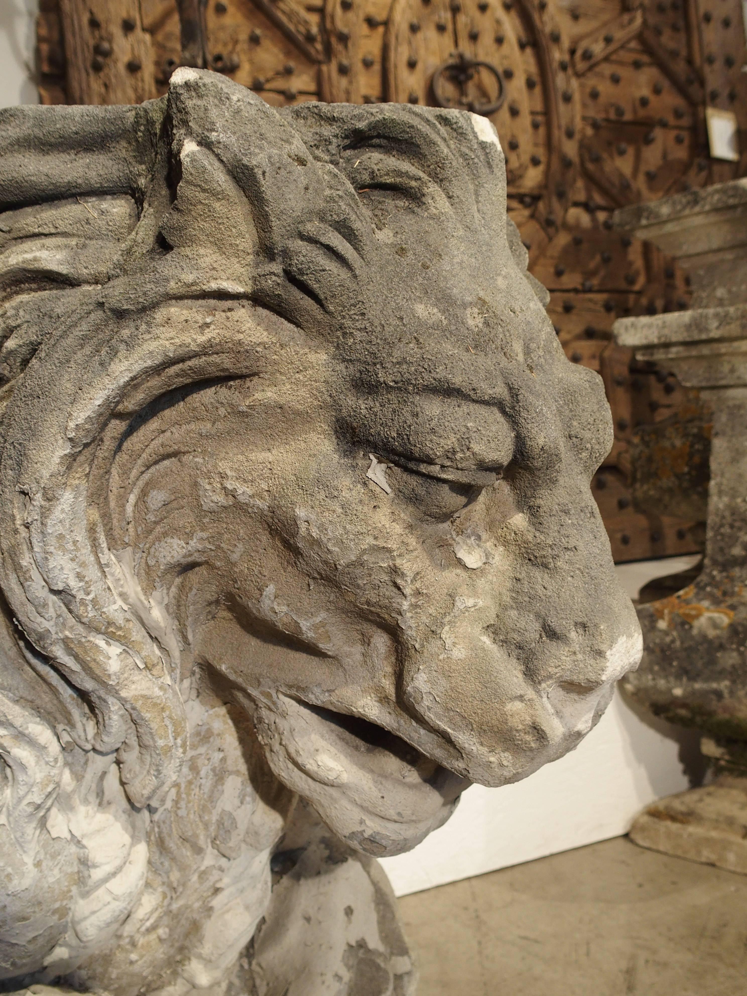 19th Century Magnificent Pair of Antique Stone French Lion Architecturals