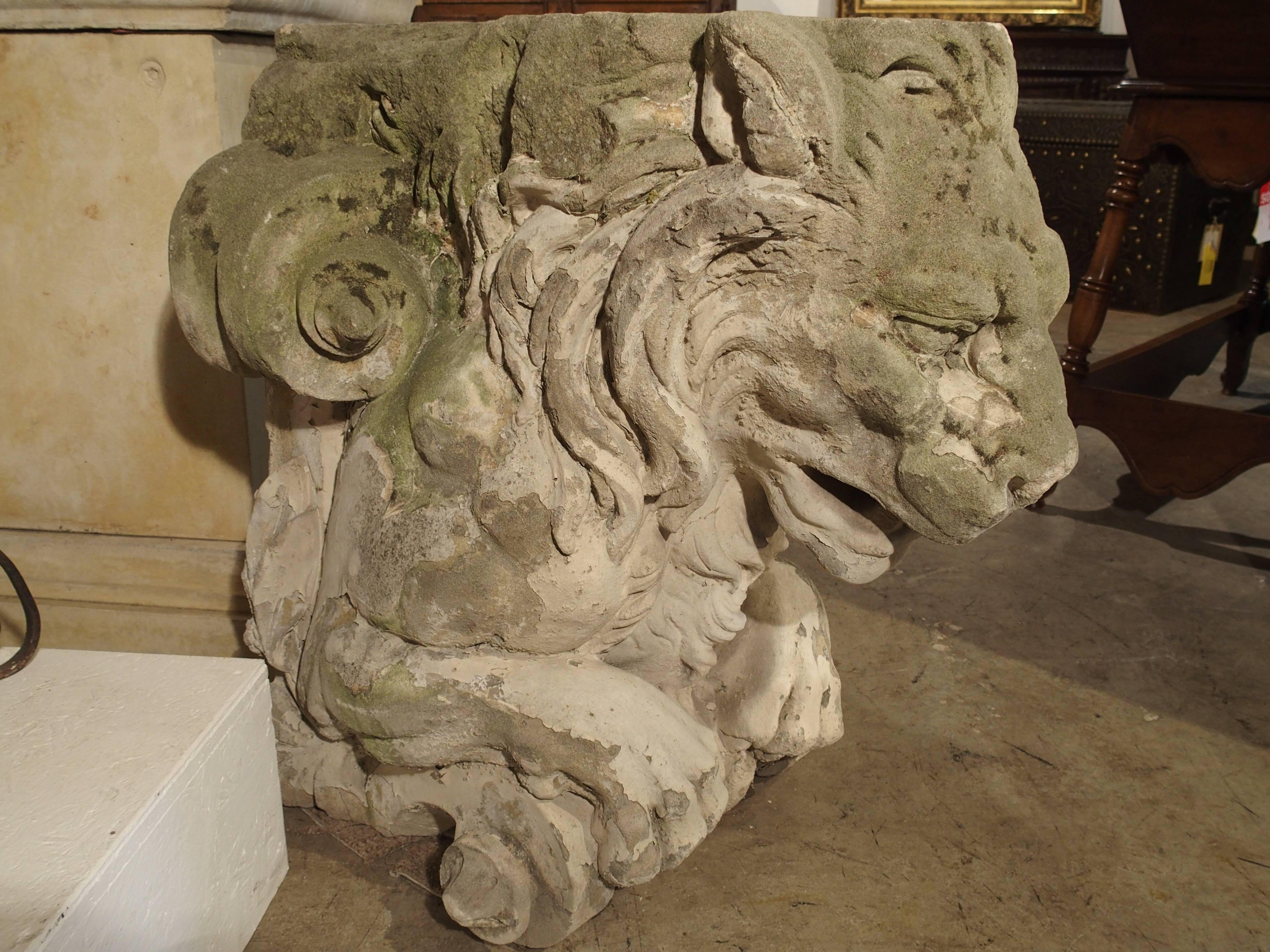 Limestone Magnificent Pair of Antique Stone French Lion Architecturals