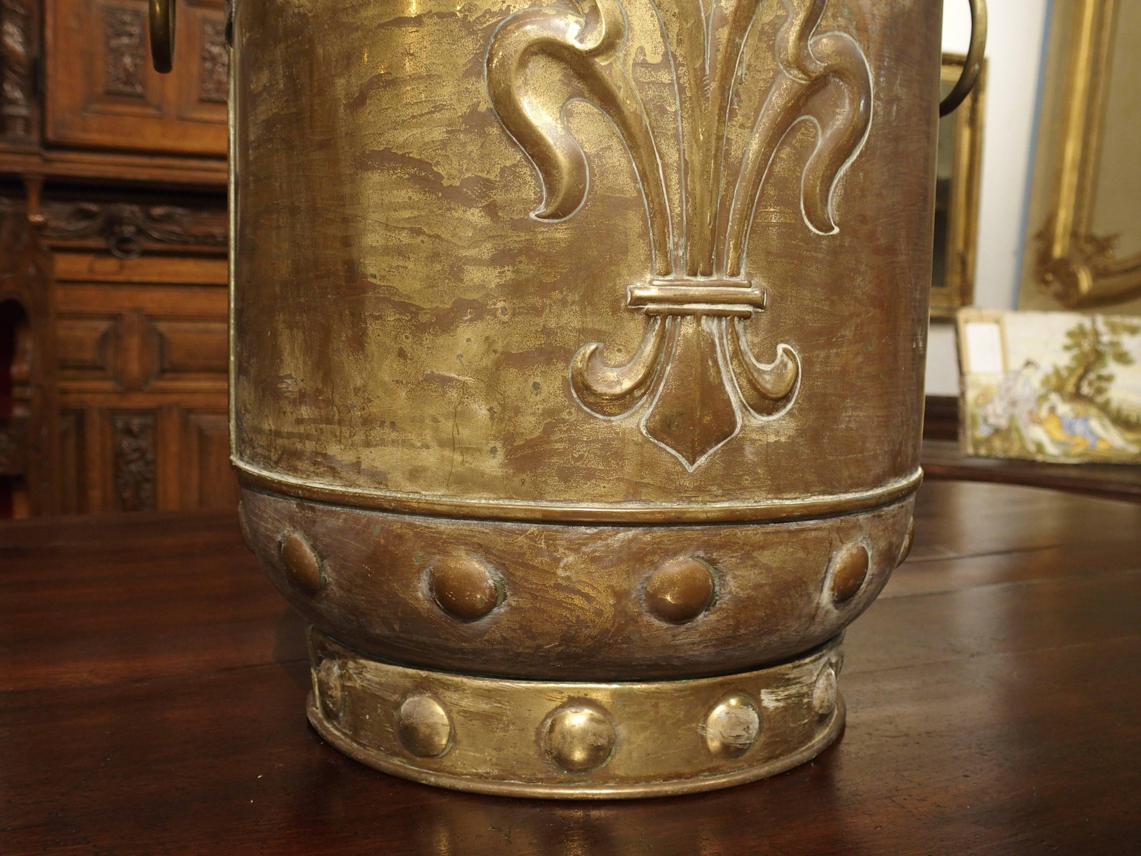 French Vintage Brass Repousse Container from France, 20th Century