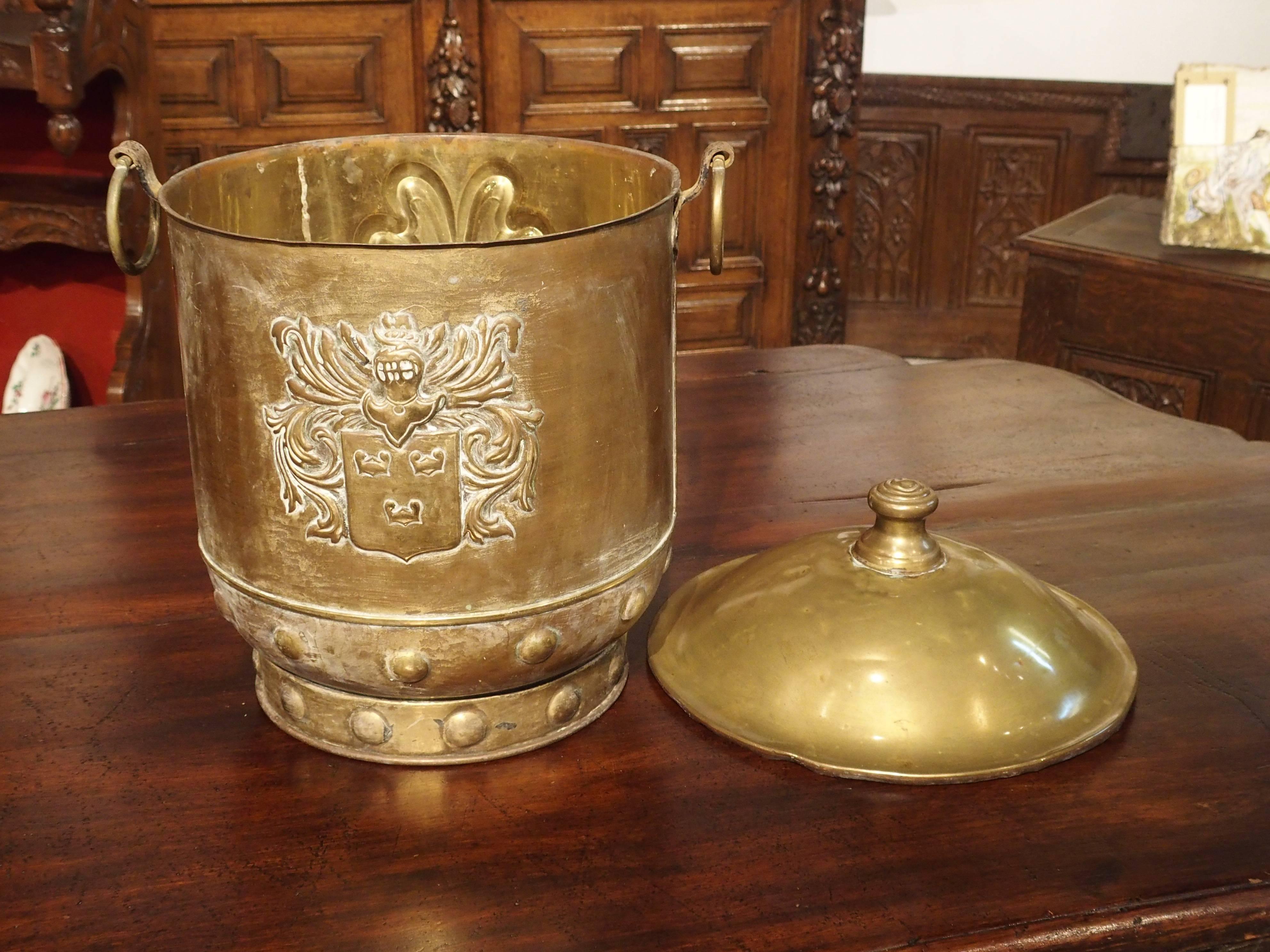 Vintage Brass Repousse Container from France, 20th Century 1