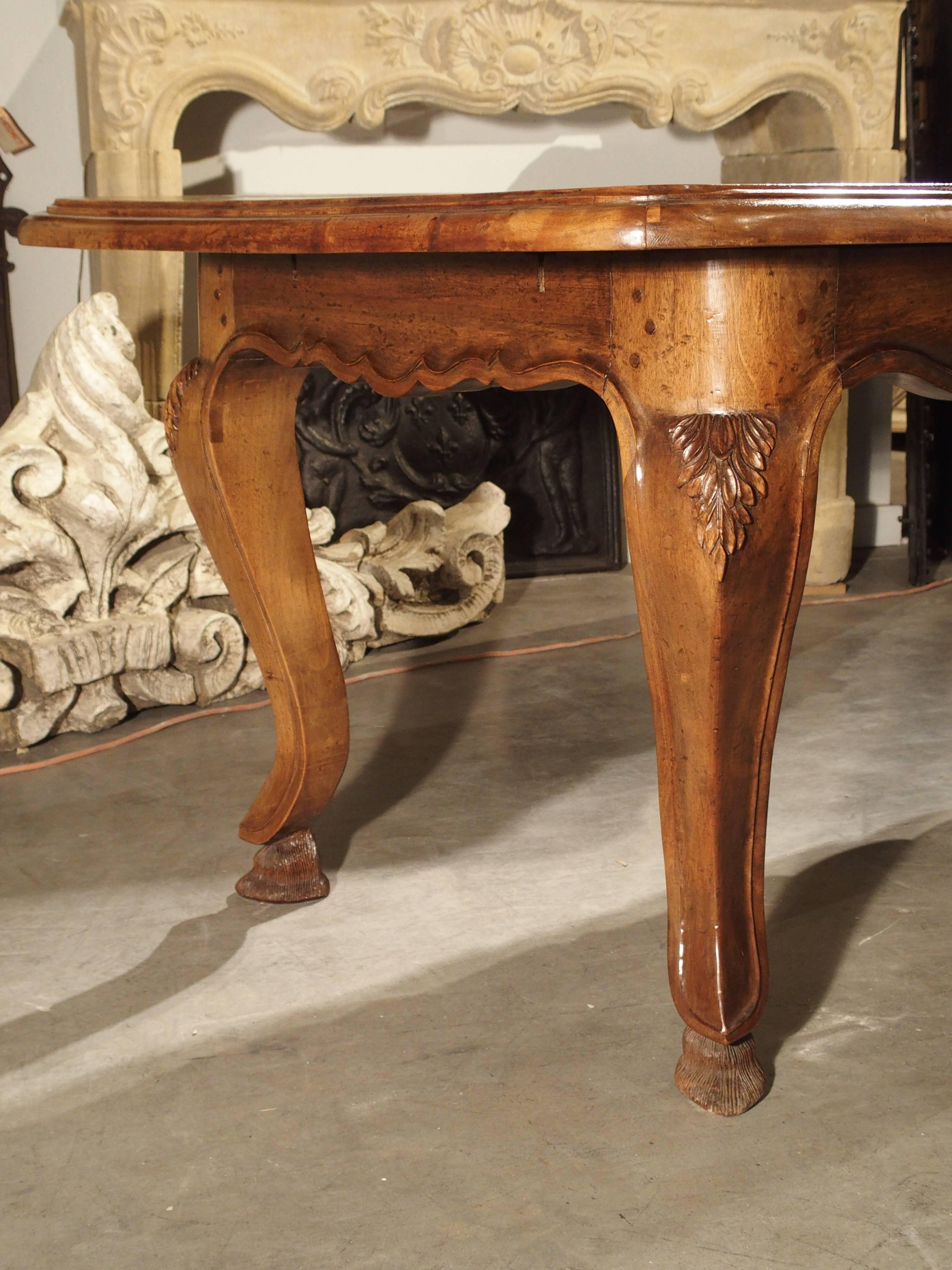 Hand-Carved Unusual Antique French Walnut Wood Dining Table, Mid-1800s