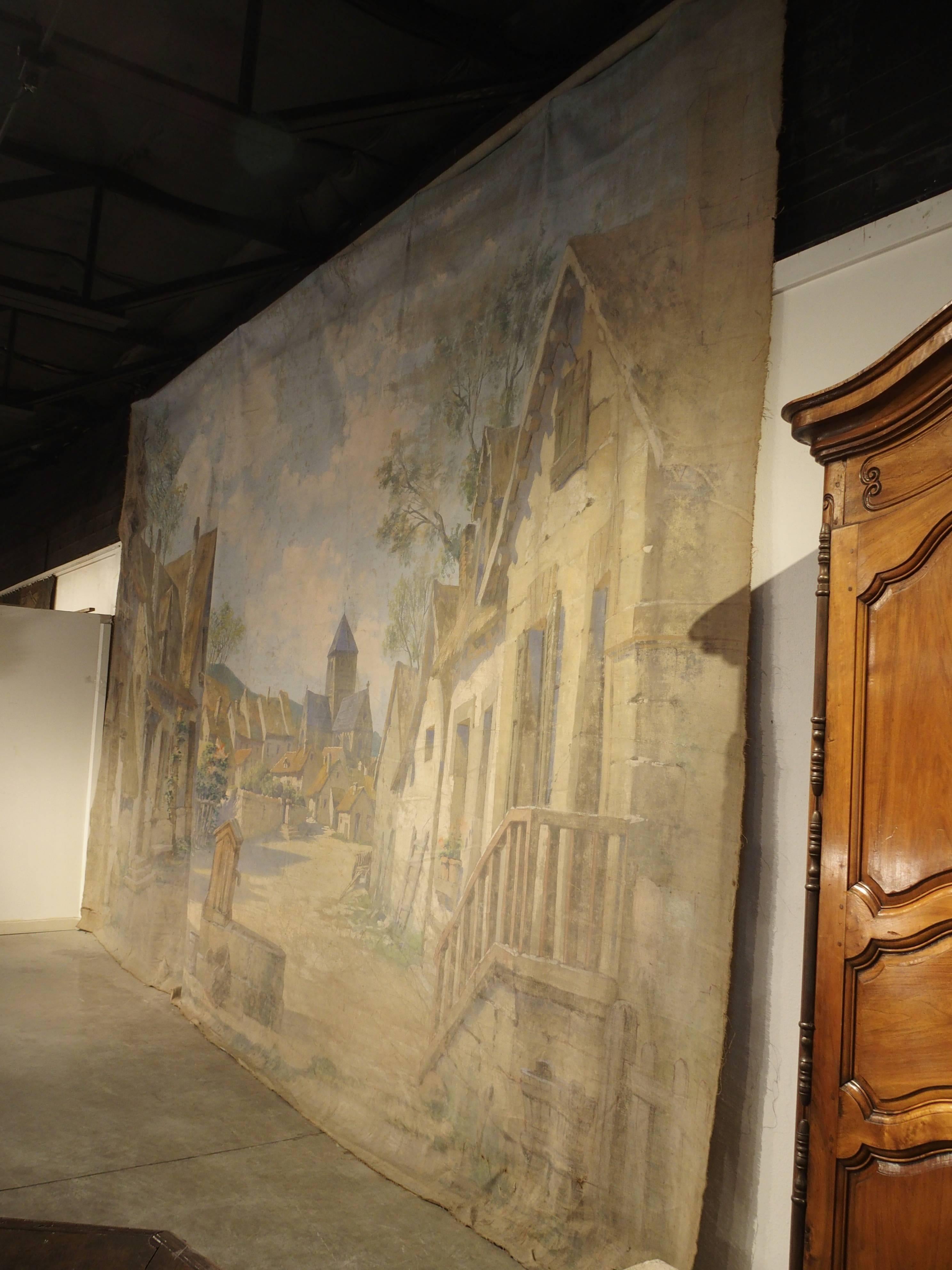 21 Foot Long Antique French Theater Backdrop, circa 1910 In Good Condition In Dallas, TX