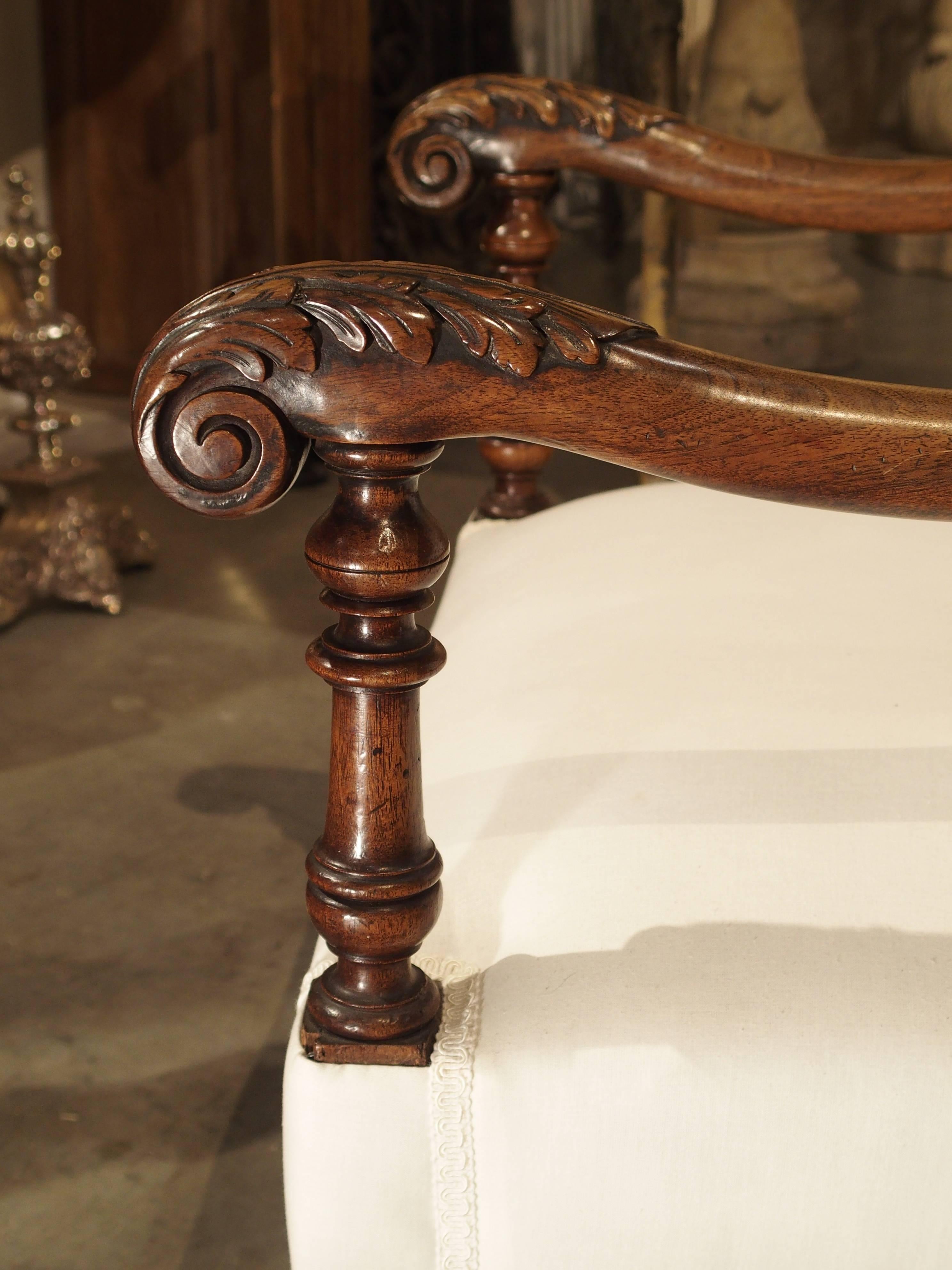 Hand-Carved Pair of 19th Century French Walnut Armchairs