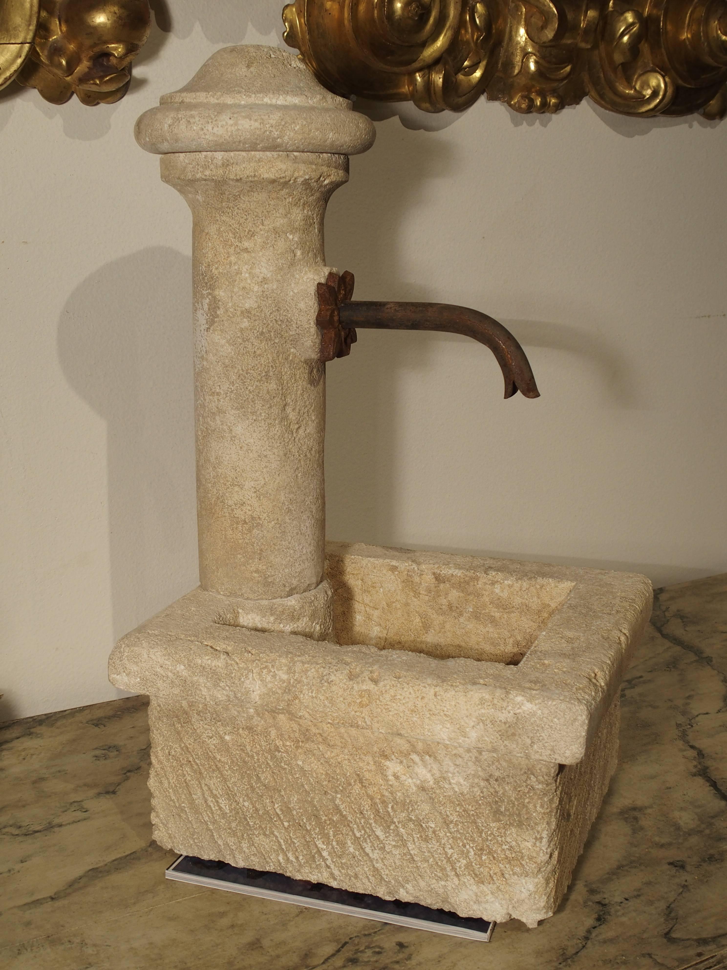 French Small Provence France Carved Limestone Fountain