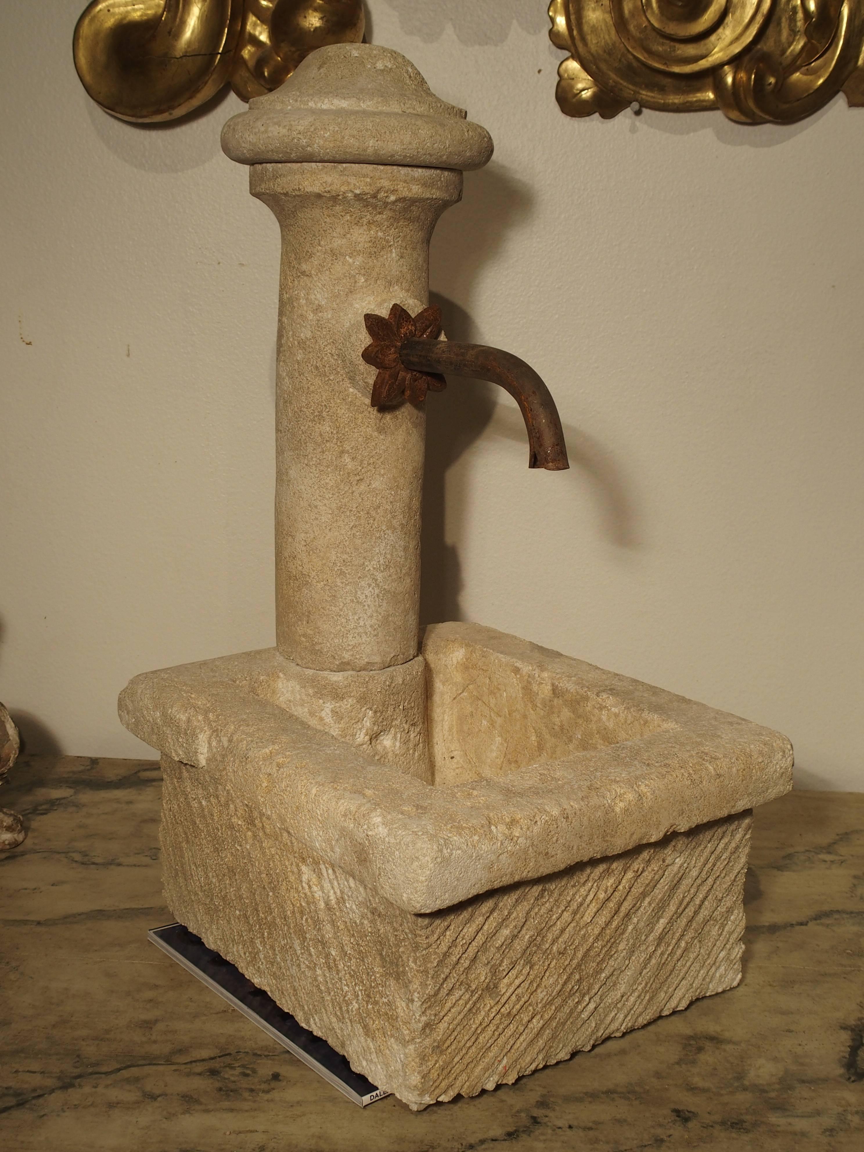 Hand-Carved Small Provence France Carved Limestone Fountain