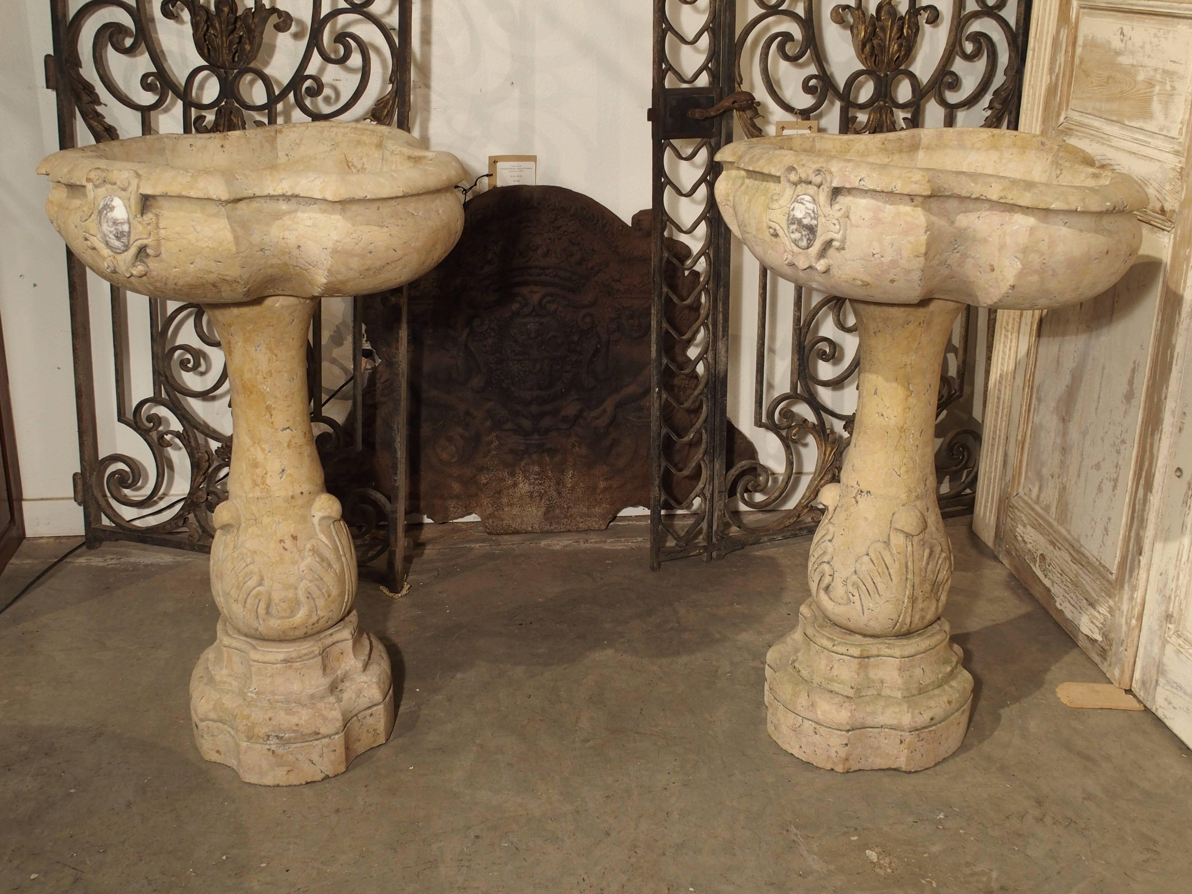 Rare Pair of Carved Italian Marble Stoups, Giallo Reale For Sale 5