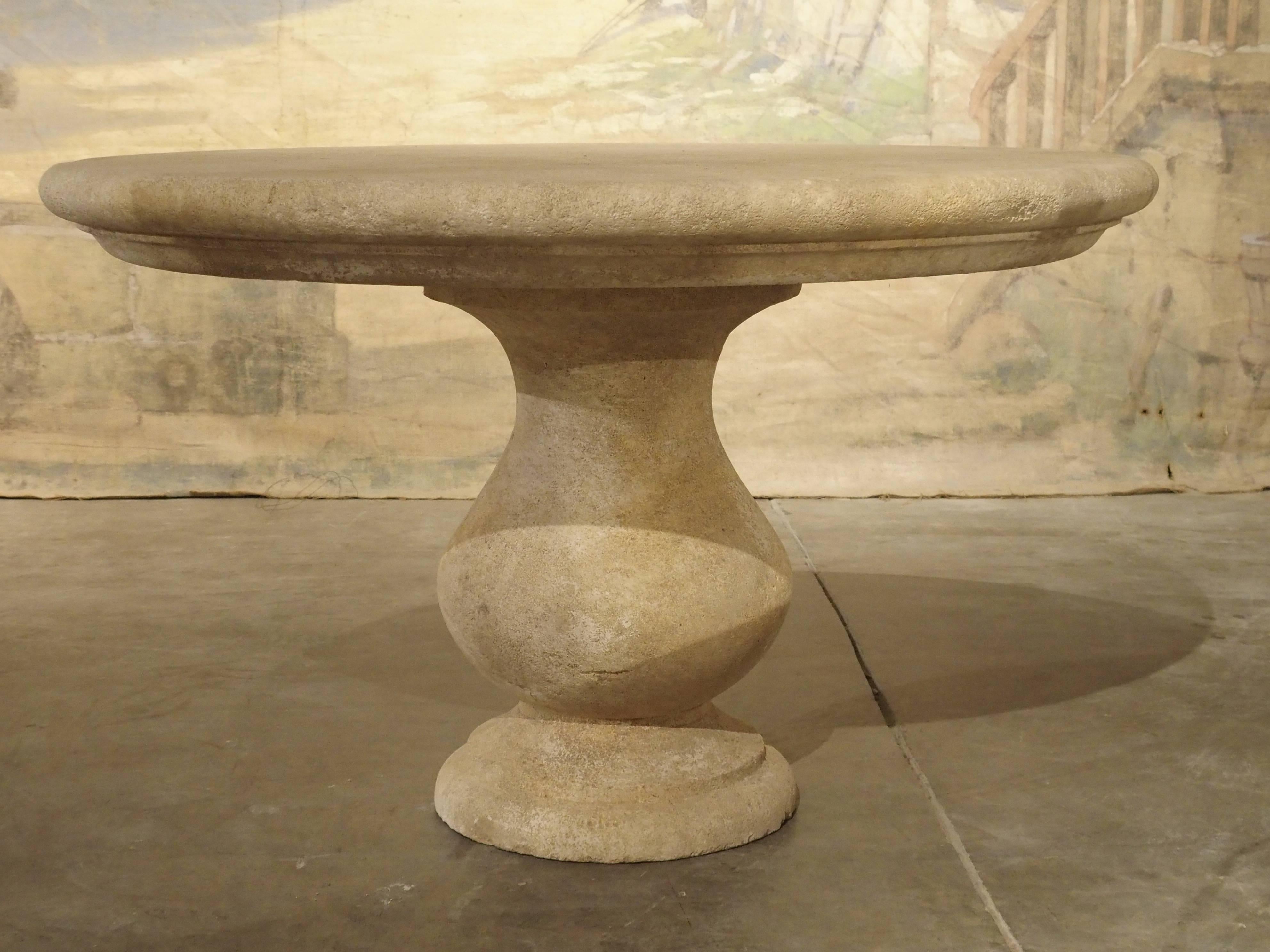 French Carved Round Limestone Table from Provence, France