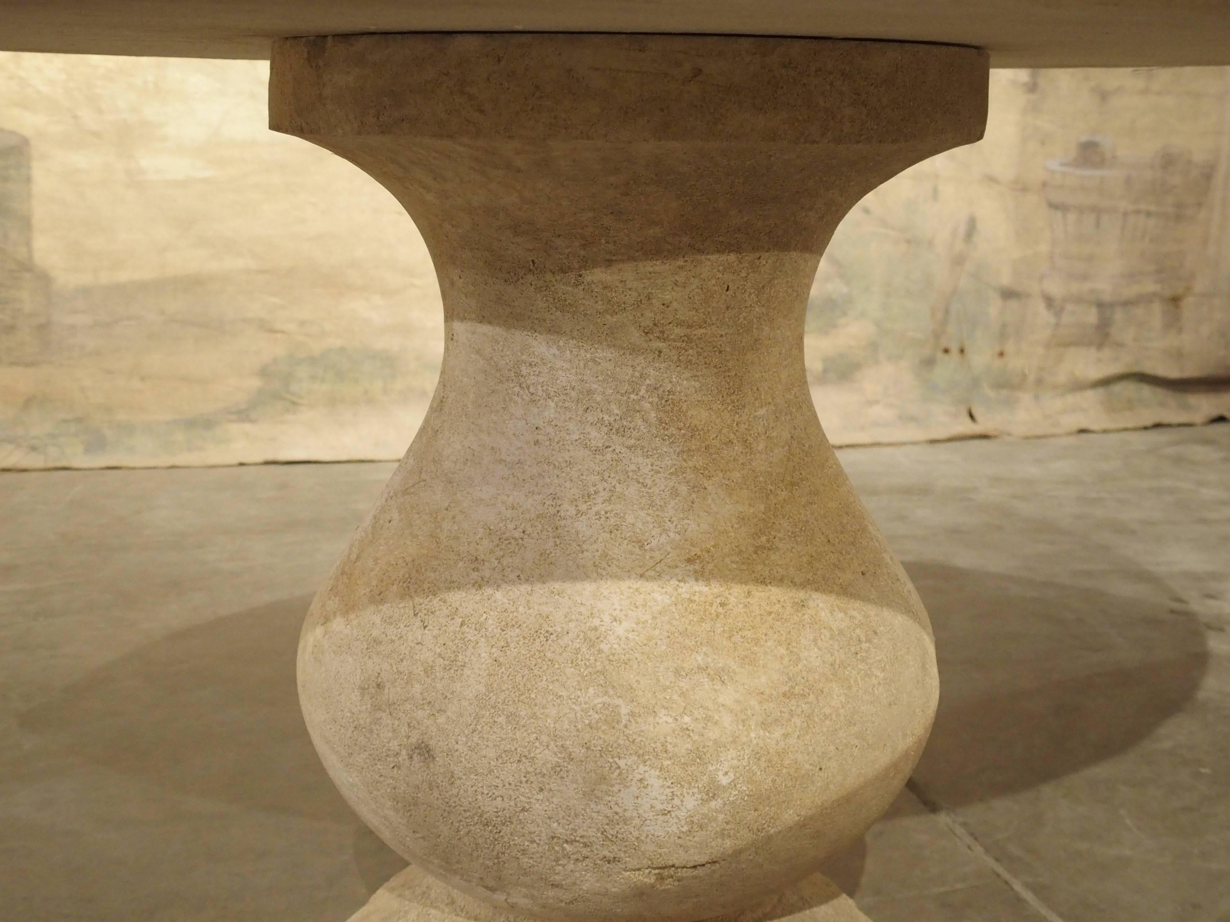 Contemporary Carved Round Limestone Table from Provence, France