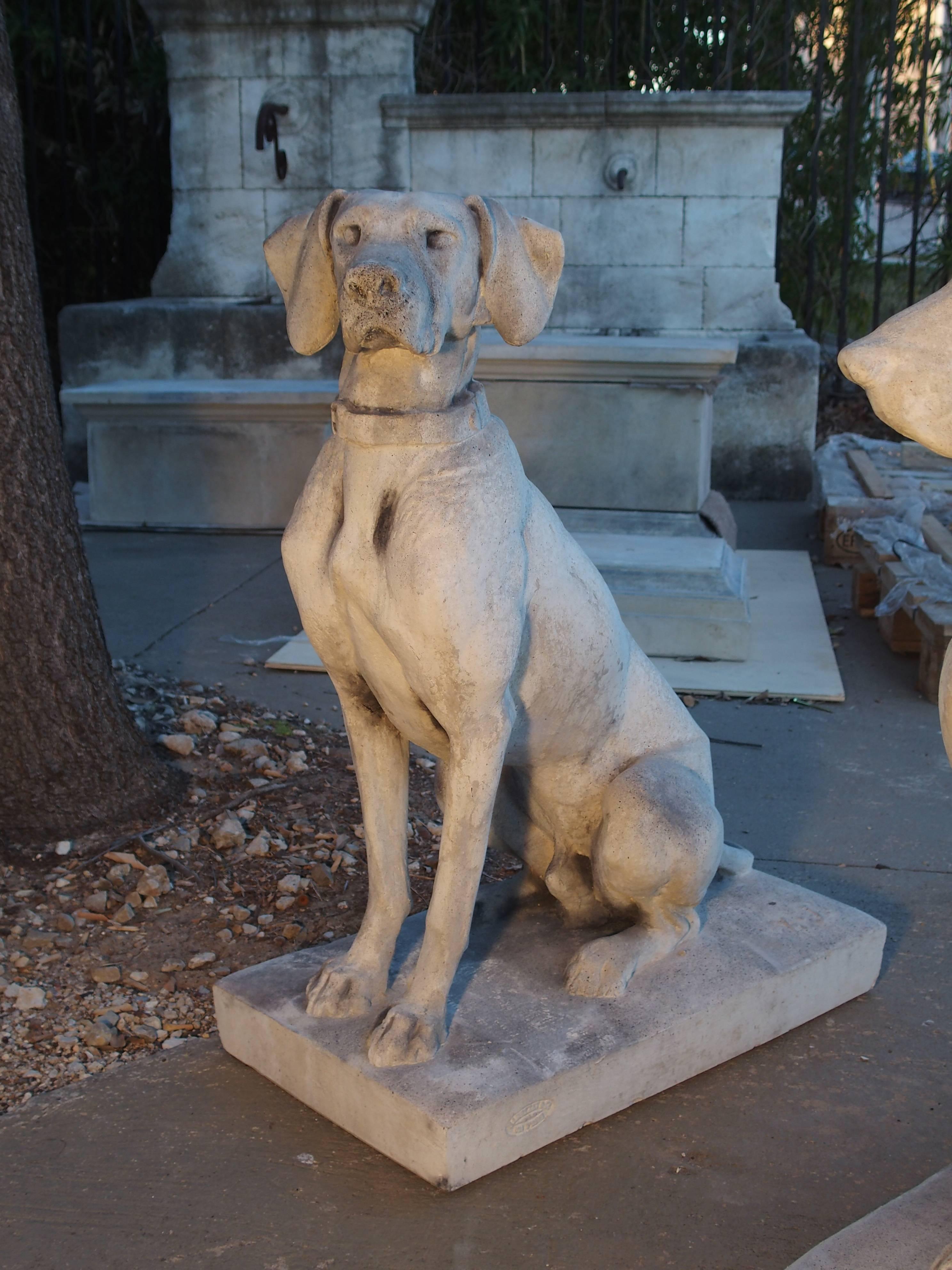 European Pair of Finely Cast Stone Hunting Dog Statues