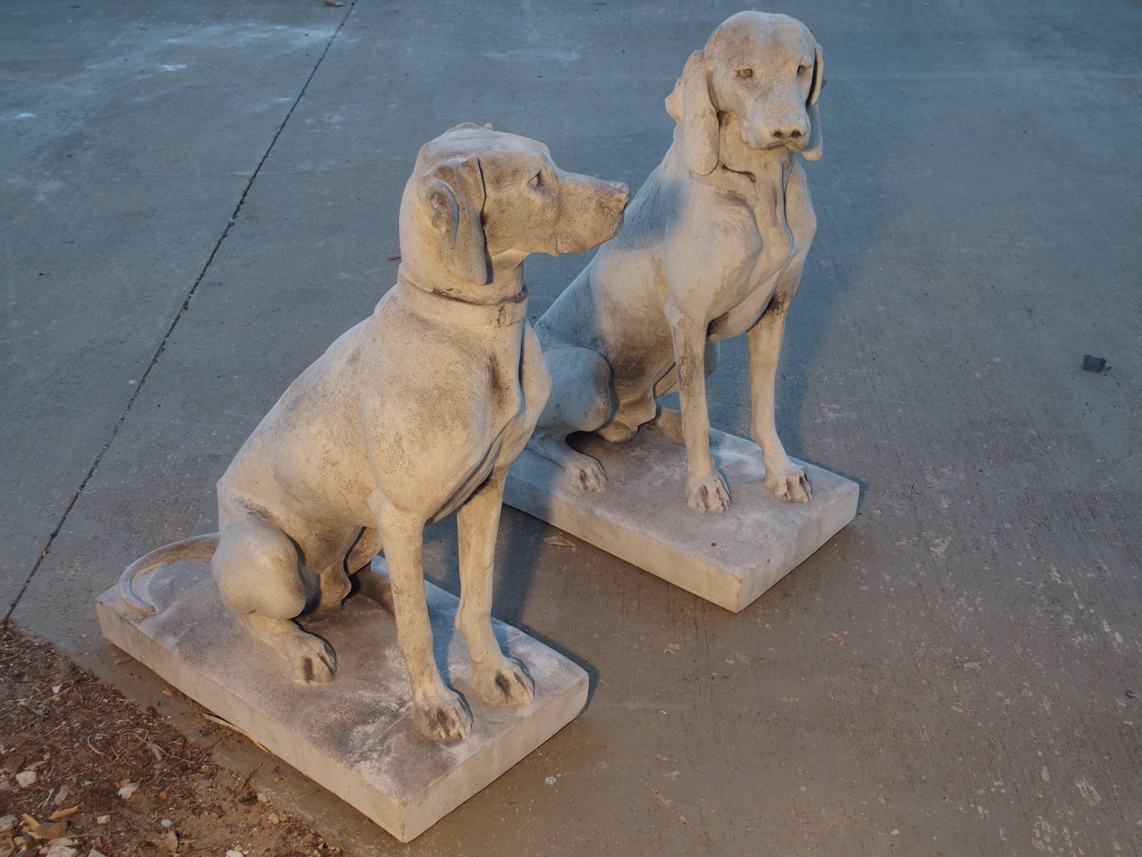 Pair of Finely Cast Stone Hunting Dog Statues 1