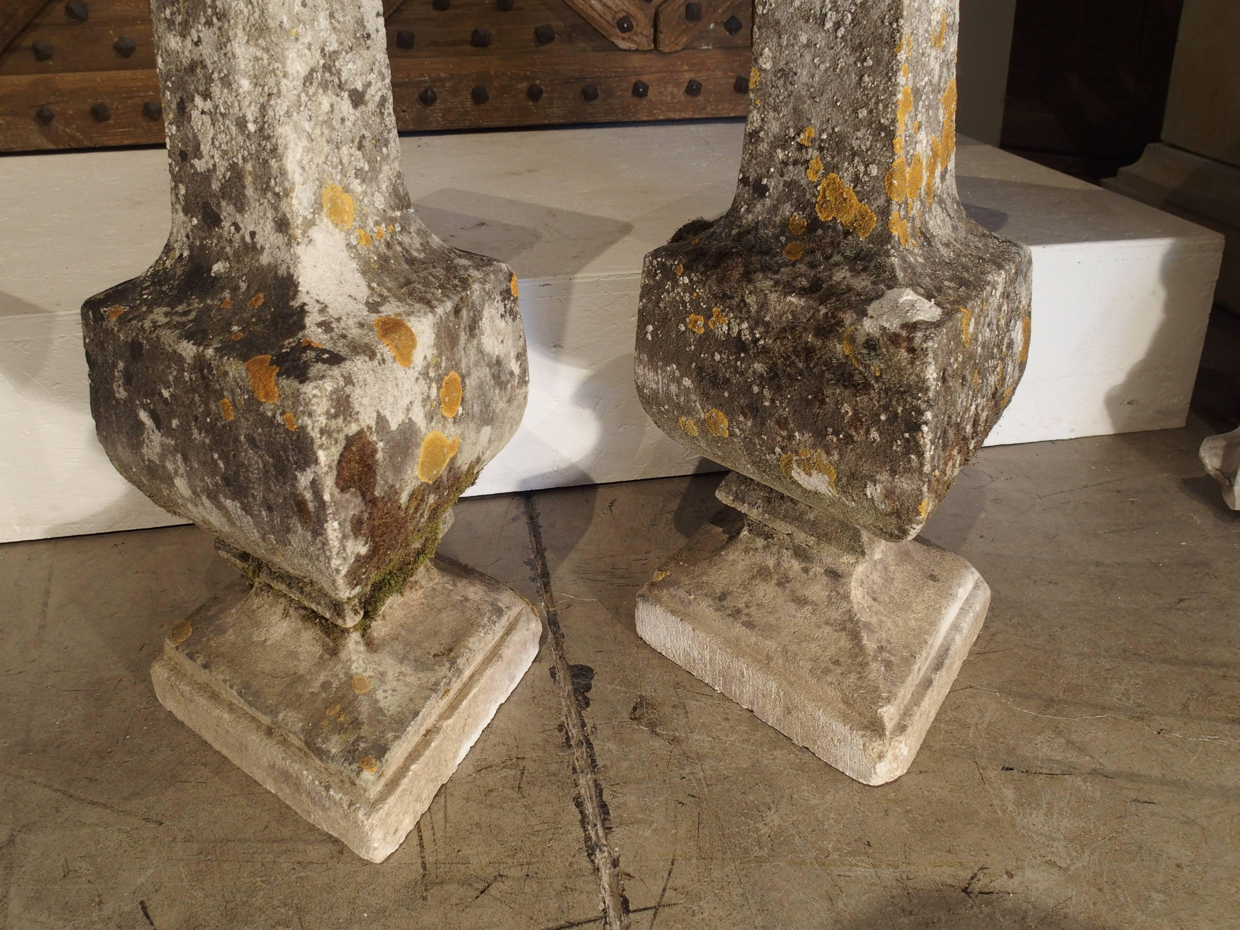 French Pair of Diamond Shaped Stone Baluster Columns from France, circa 1850