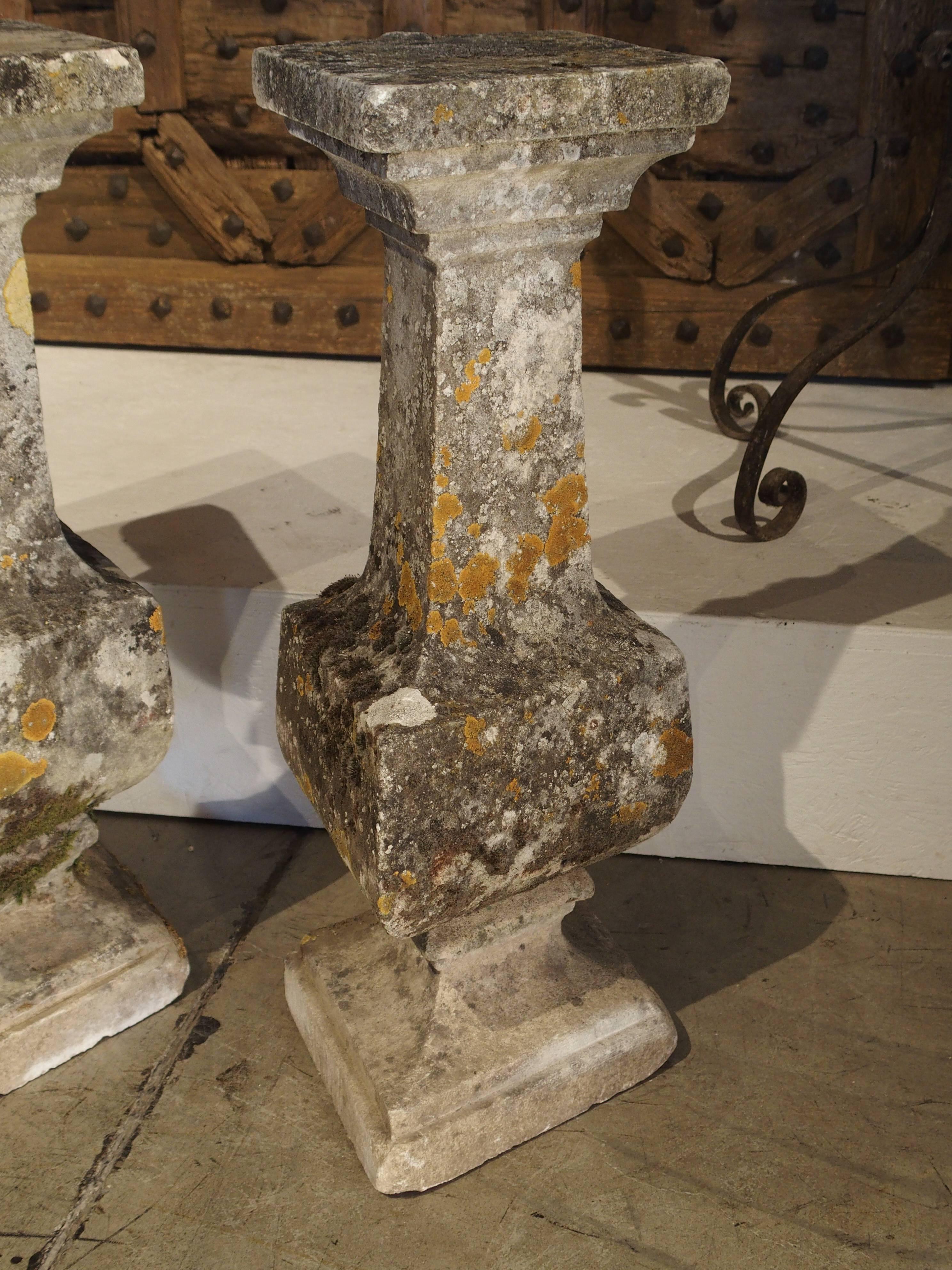 Hand-Carved Pair of Diamond Shaped Stone Baluster Columns from France, circa 1850