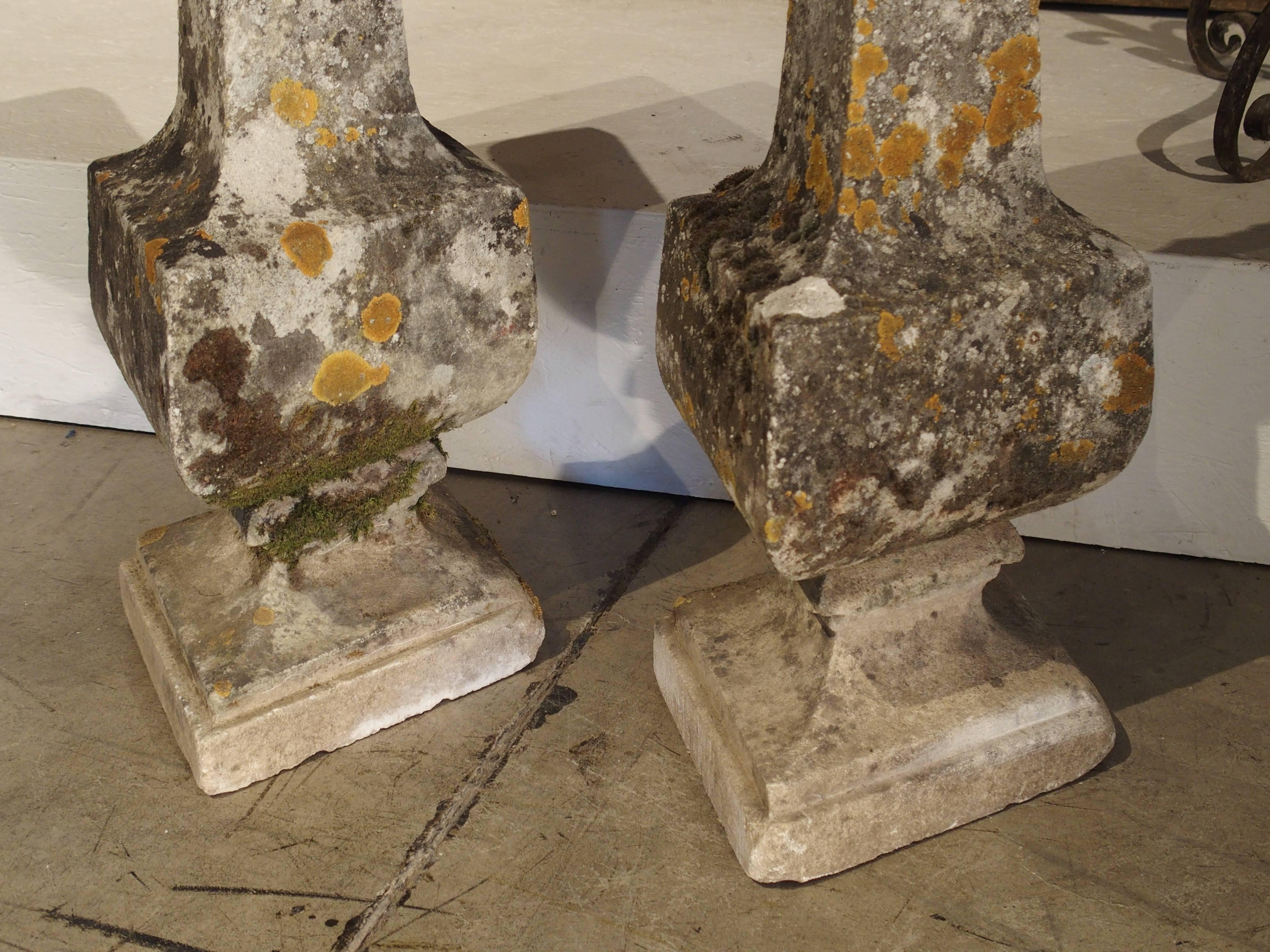 Limestone Pair of Diamond Shaped Stone Baluster Columns from France, circa 1850