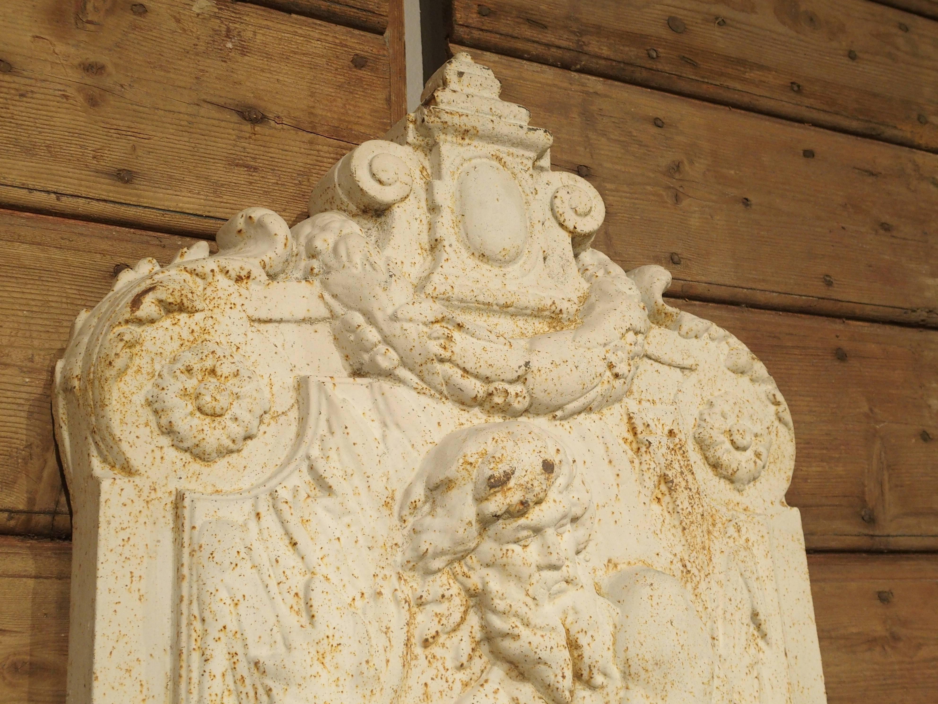 French Antique Painted Cast Iron Neptune Wall Fountain from France