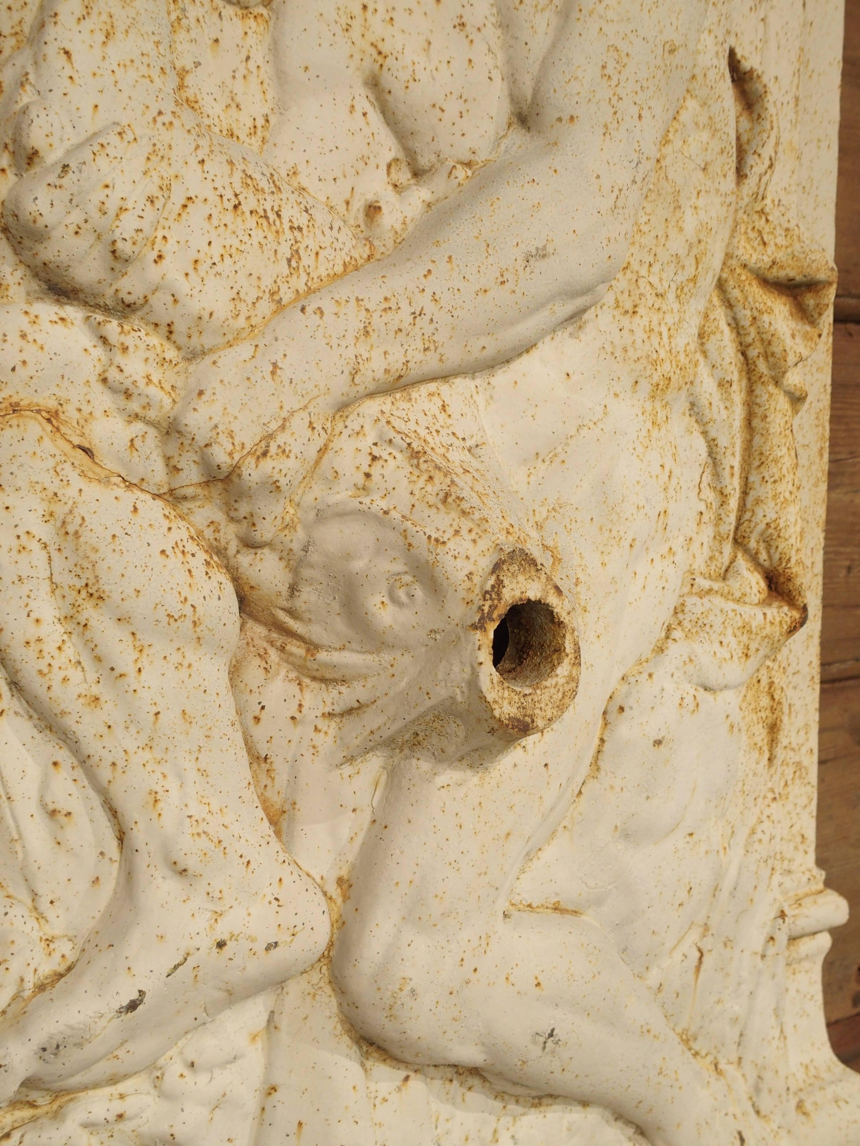20th Century Antique Painted Cast Iron Neptune Wall Fountain from France