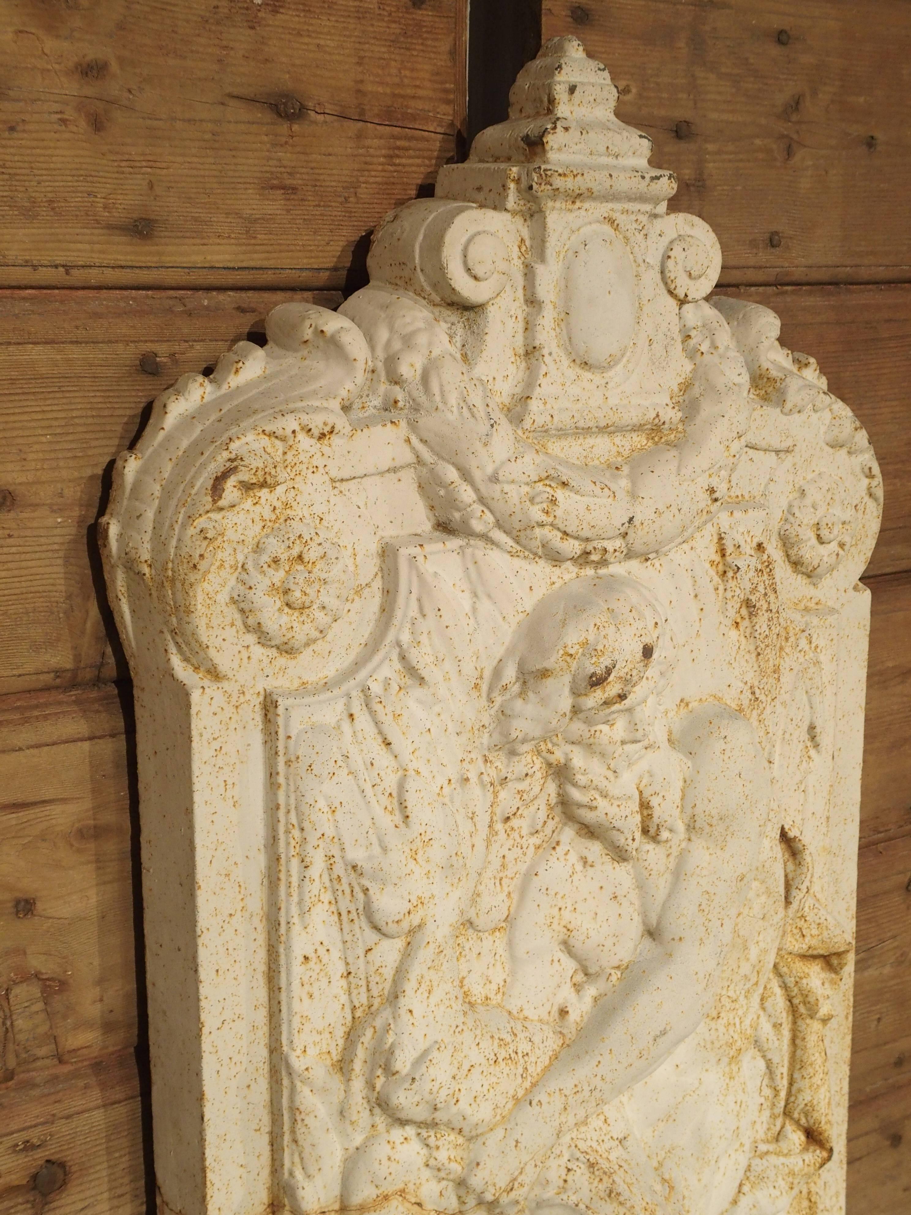 Antique Painted Cast Iron Neptune Wall Fountain from France 2