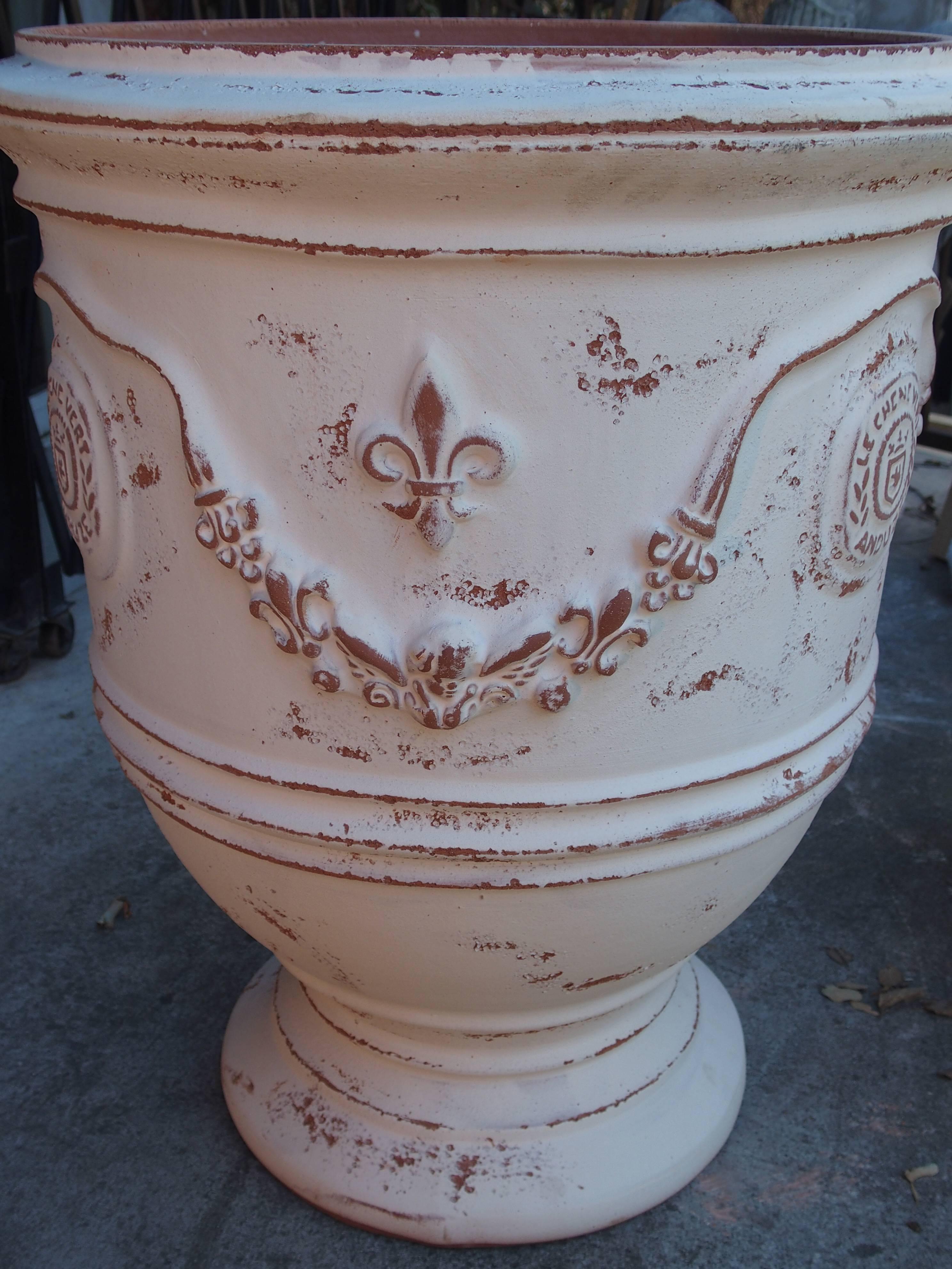 French Pair of White Painted and Distressed Anduze Pots, France